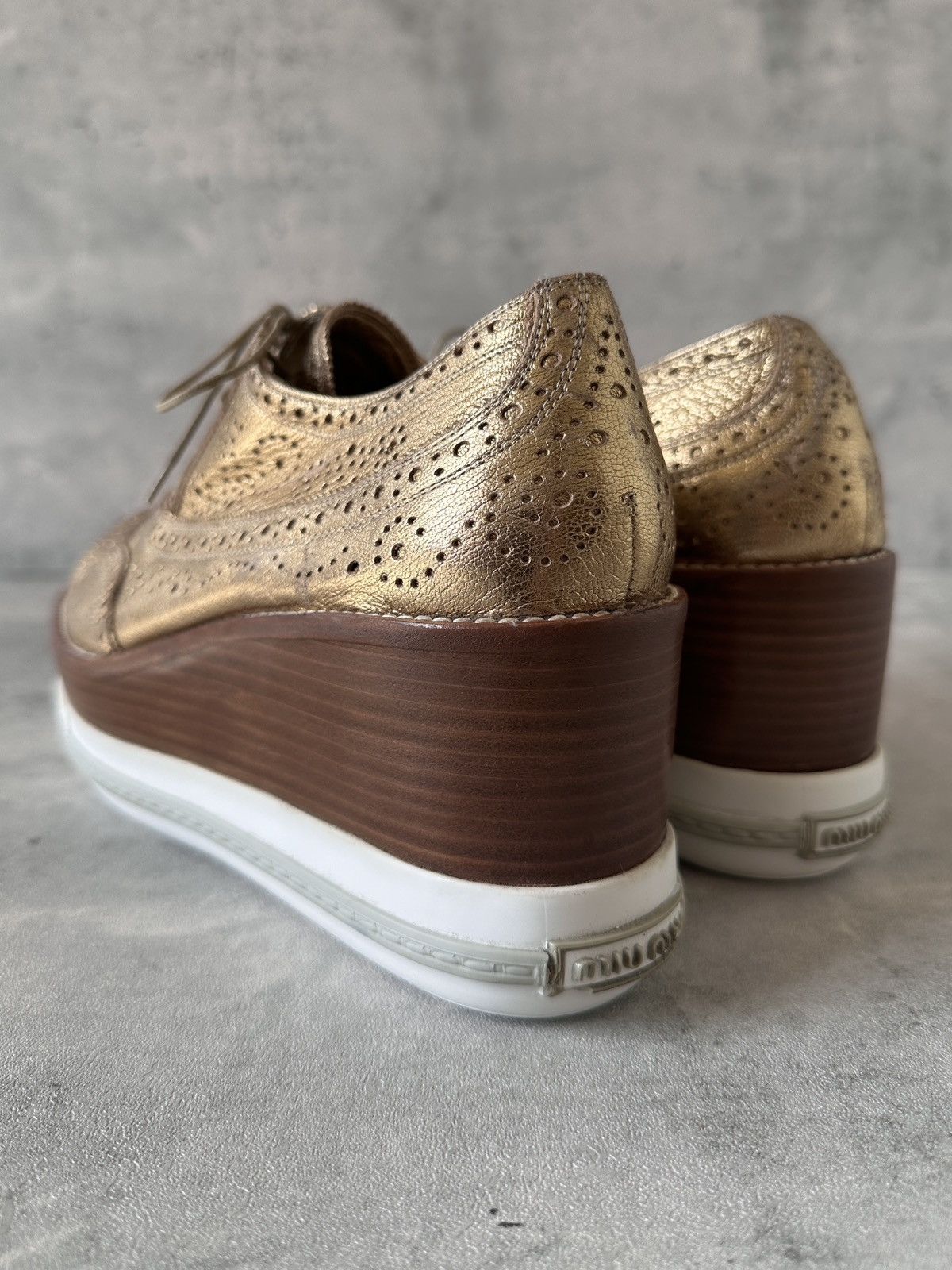 Miu Miu PLATFORM BROGUES (METALLIC GOLD) Size US 10.5 / IT 40.5 - 14 Thumbnail