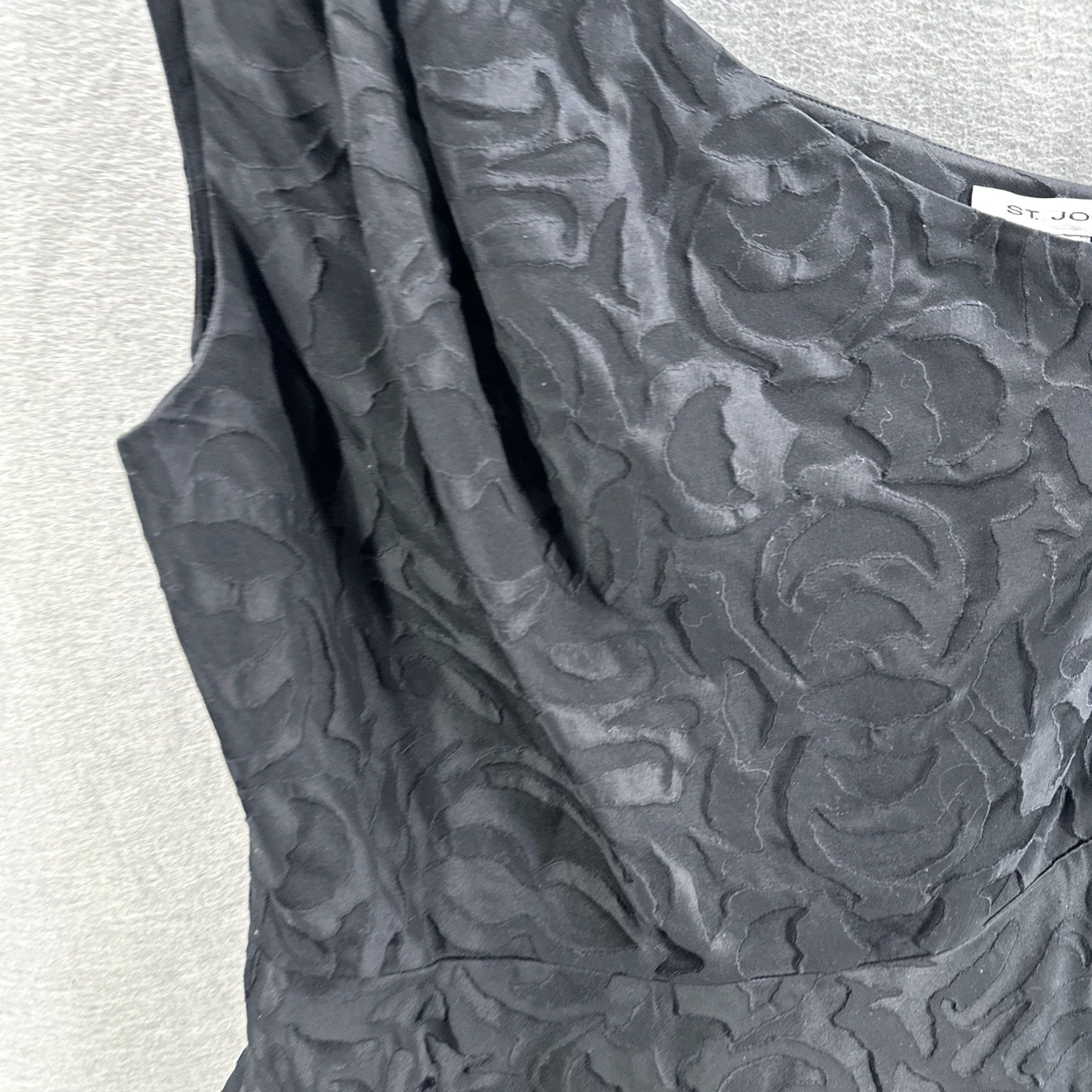 St. John St. John Dress Women 8 Black One Shoulder Embossed Jacquard Silk Blend Midi Formal Wedding Party Womens Size M / US 6-8 / IT 42-44 - 4 Thumbnail