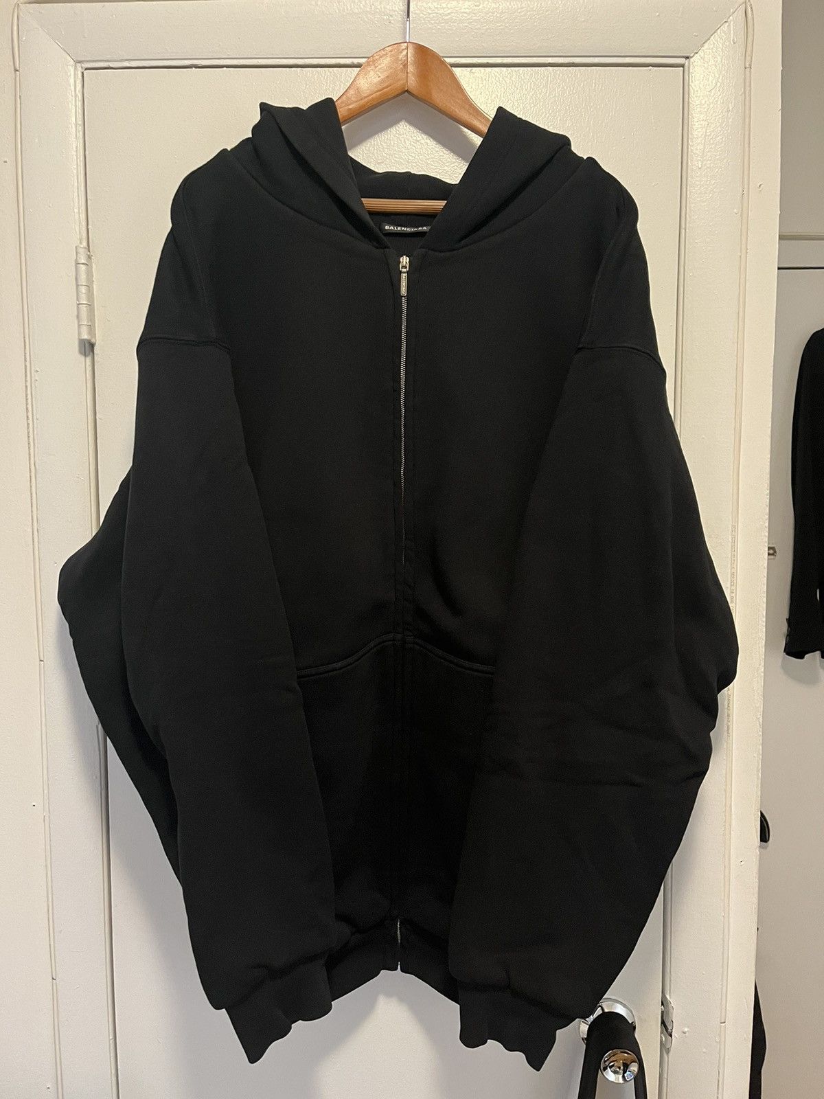 image of Balenciaga Oversized Double Layered Zip Up Hoodie in Black, Men's (Size XS)