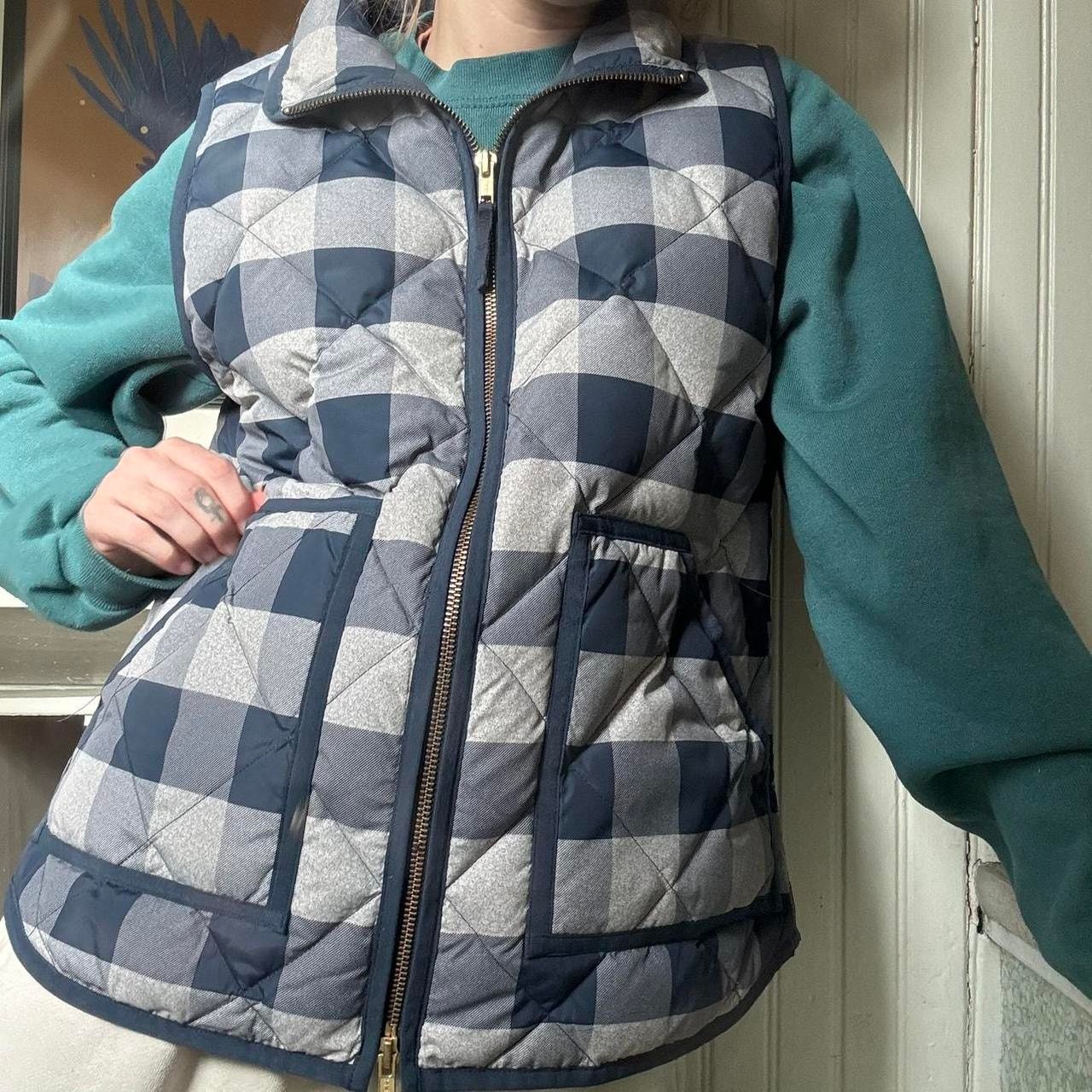 J.Crew J. Crew Navy Blue Plaid / Check Puffer Vest Small Size S / US 4 / IT 40 - 1 Thumbnail