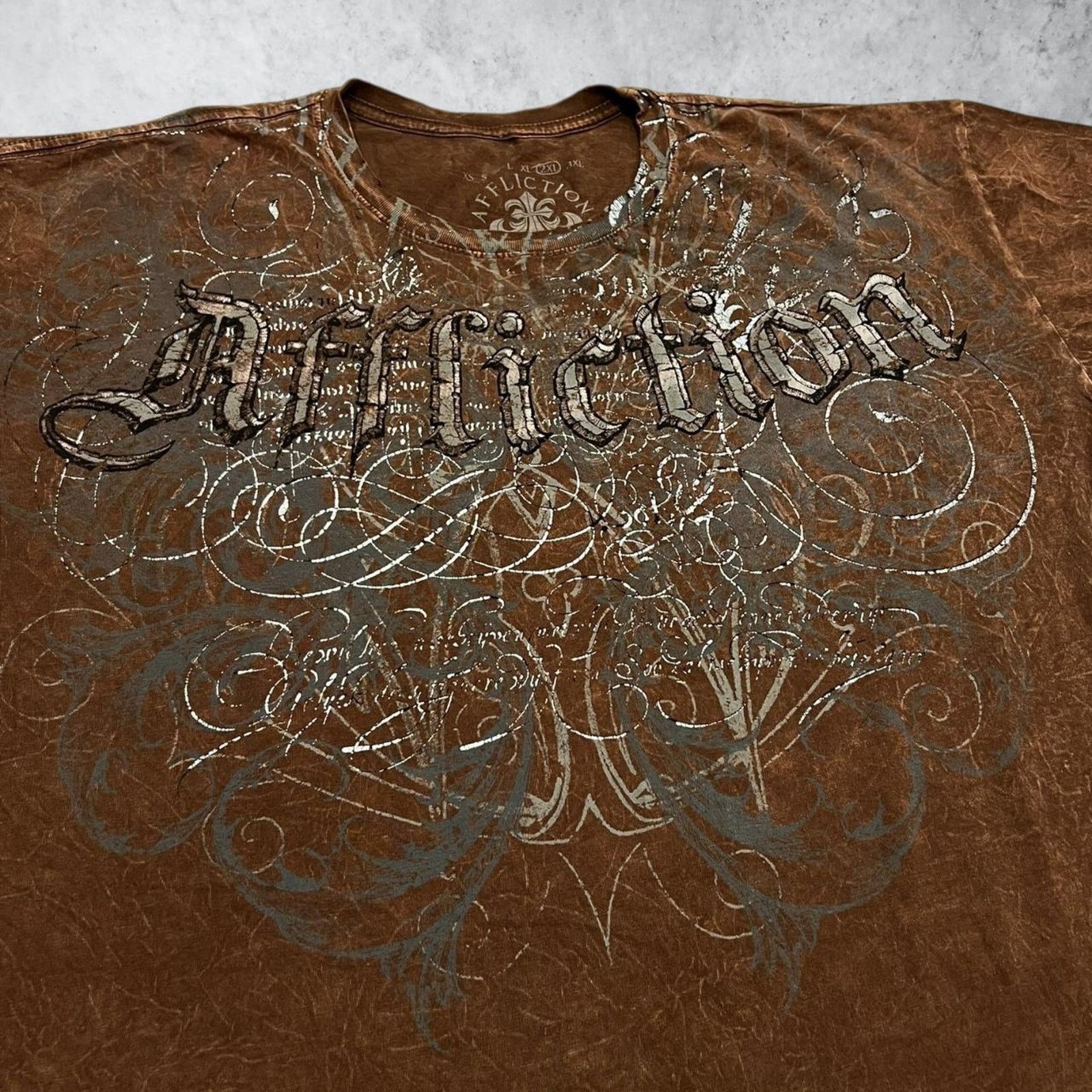 Affliction Affliction Y2K Brown Distressed Wing Graphic Grunge T-Shirt Size US XXL / EU 58 / 5 - 4 Thumbnail