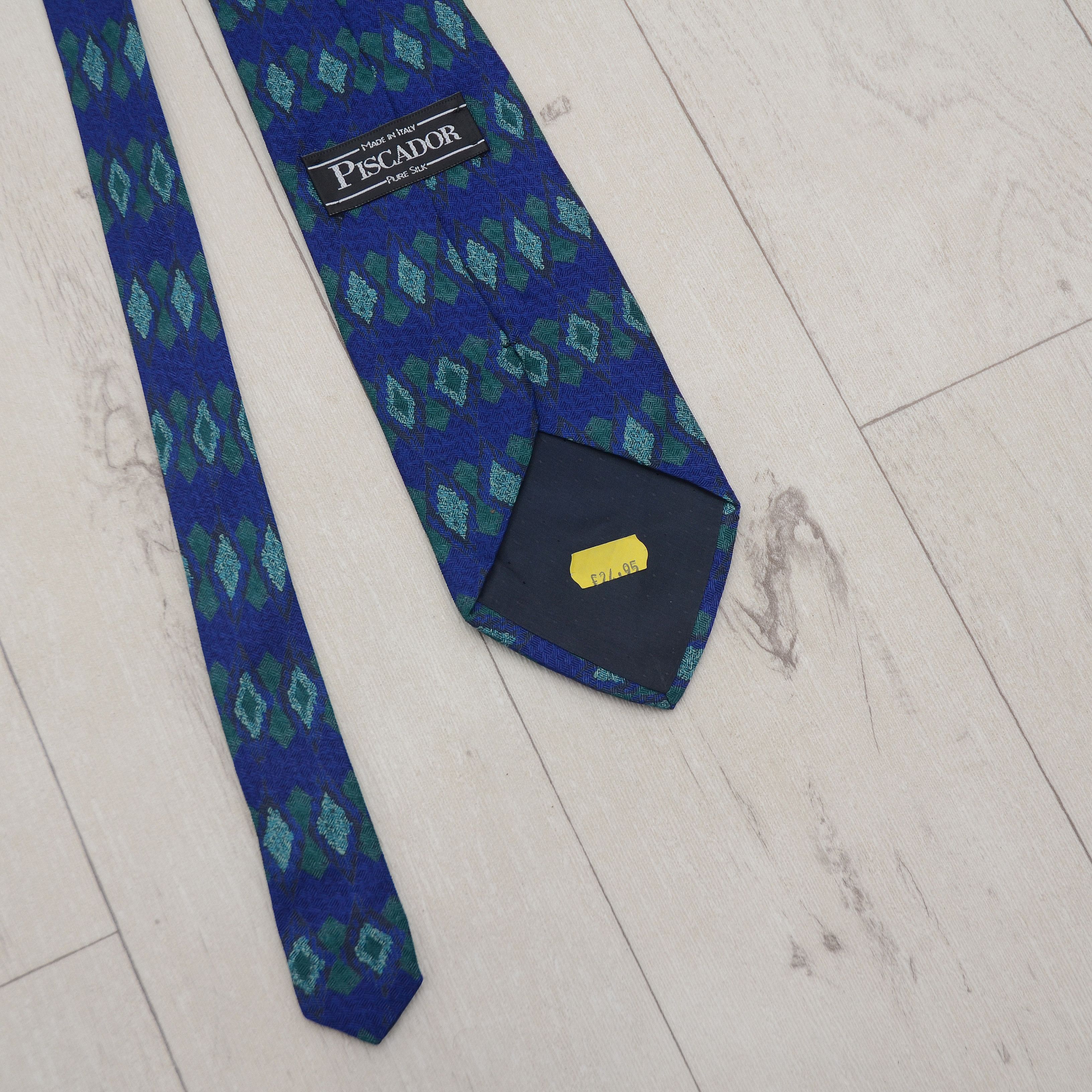 Vintage VINTAGE PISCADOR BLUE Geometric Print 100% SILK TIE Size ONE SIZE - 9 Thumbnail