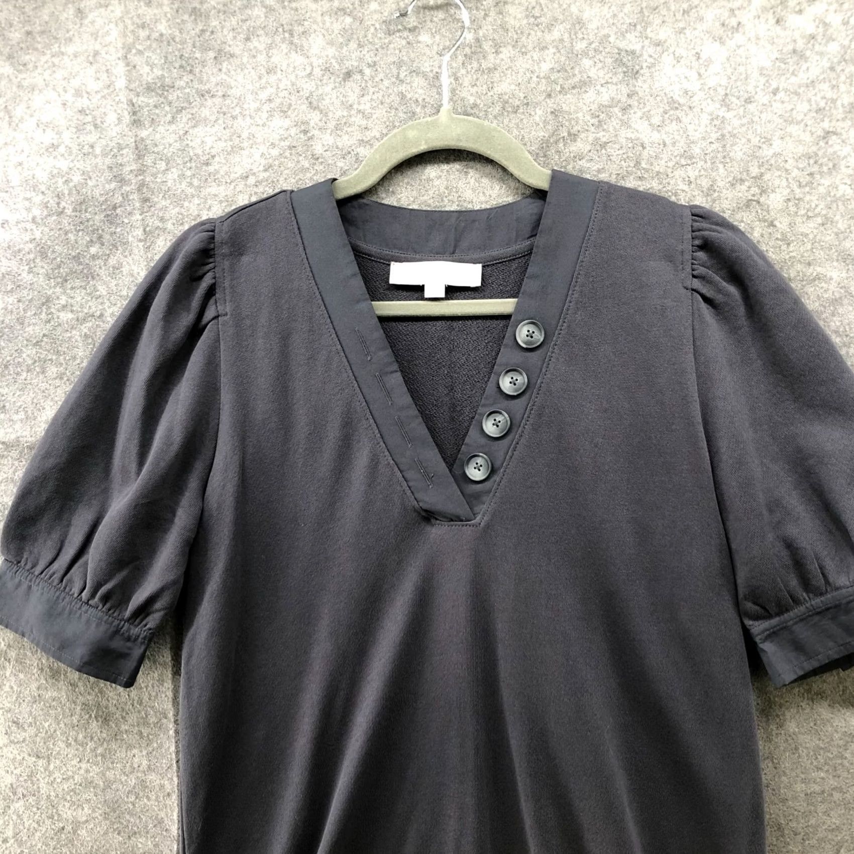 Loft LOFT Dress Sweatshirt Puff Sleeve V-Neck Shift Midi Short Sleeve Gray Size S Womens Size S / US 4 / IT 40 - 3 Thumbnail