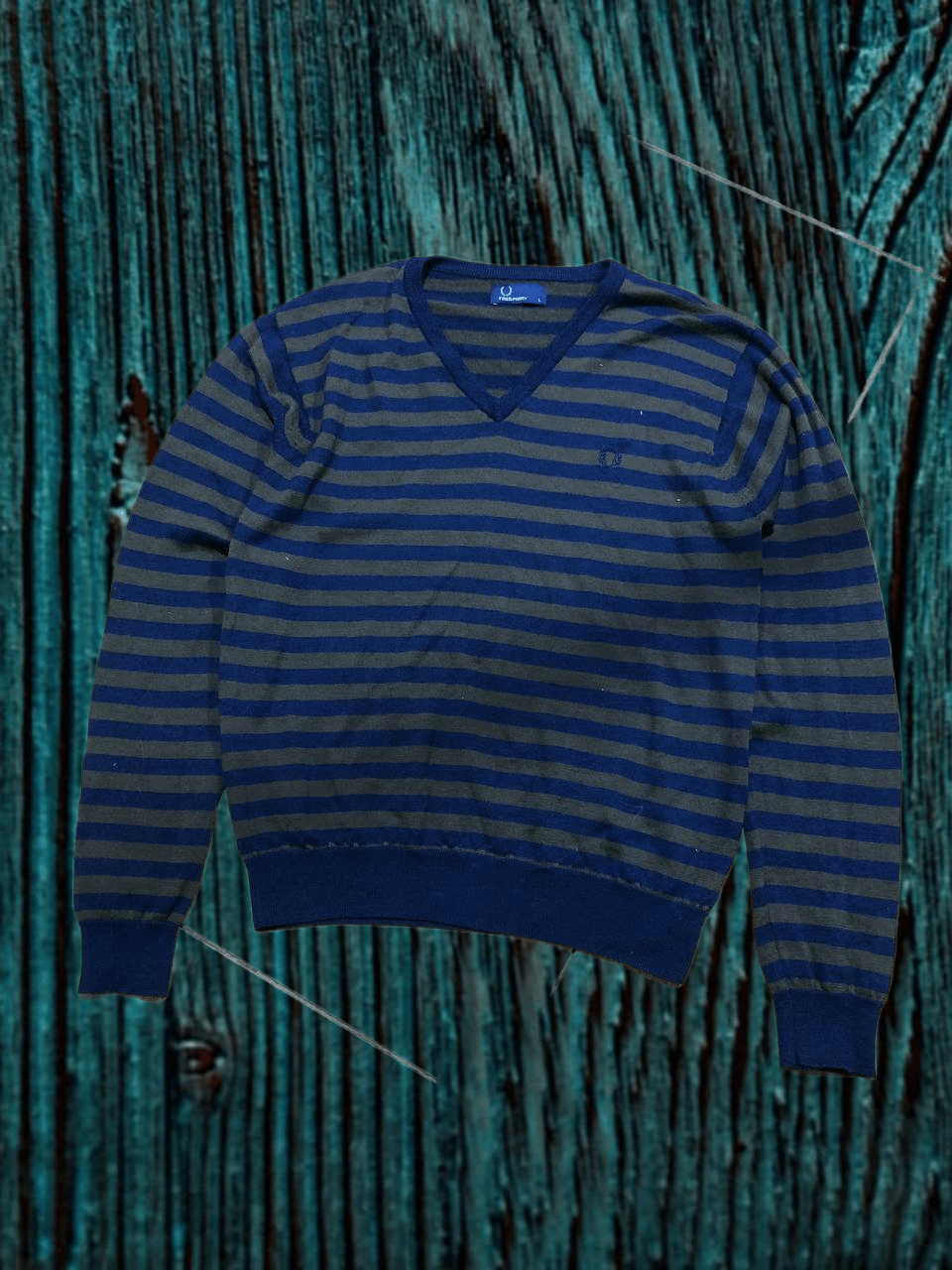 Fred Perry Fred Perry V-Neck Jumper Sweater Striped Wool Size US L / EU 52-54 / 3 - 1 Thumbnail