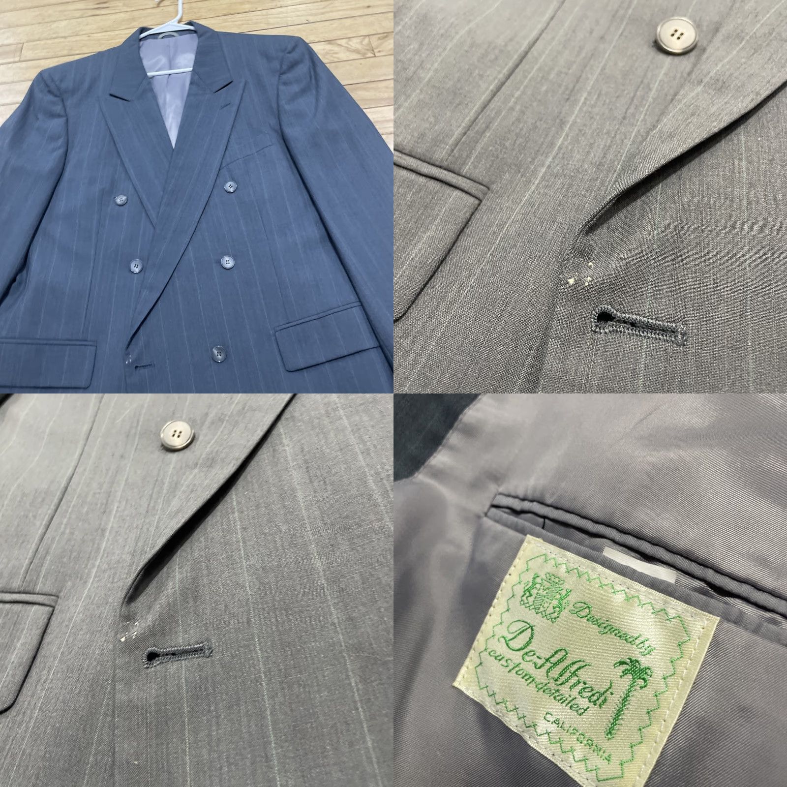 Vintage VINTAGE Mario Zignone 2 Piece Suit Men 44R Double-Breasted Gray Blue Stripe Peak Lapel Size 44R - 10 Thumbnail