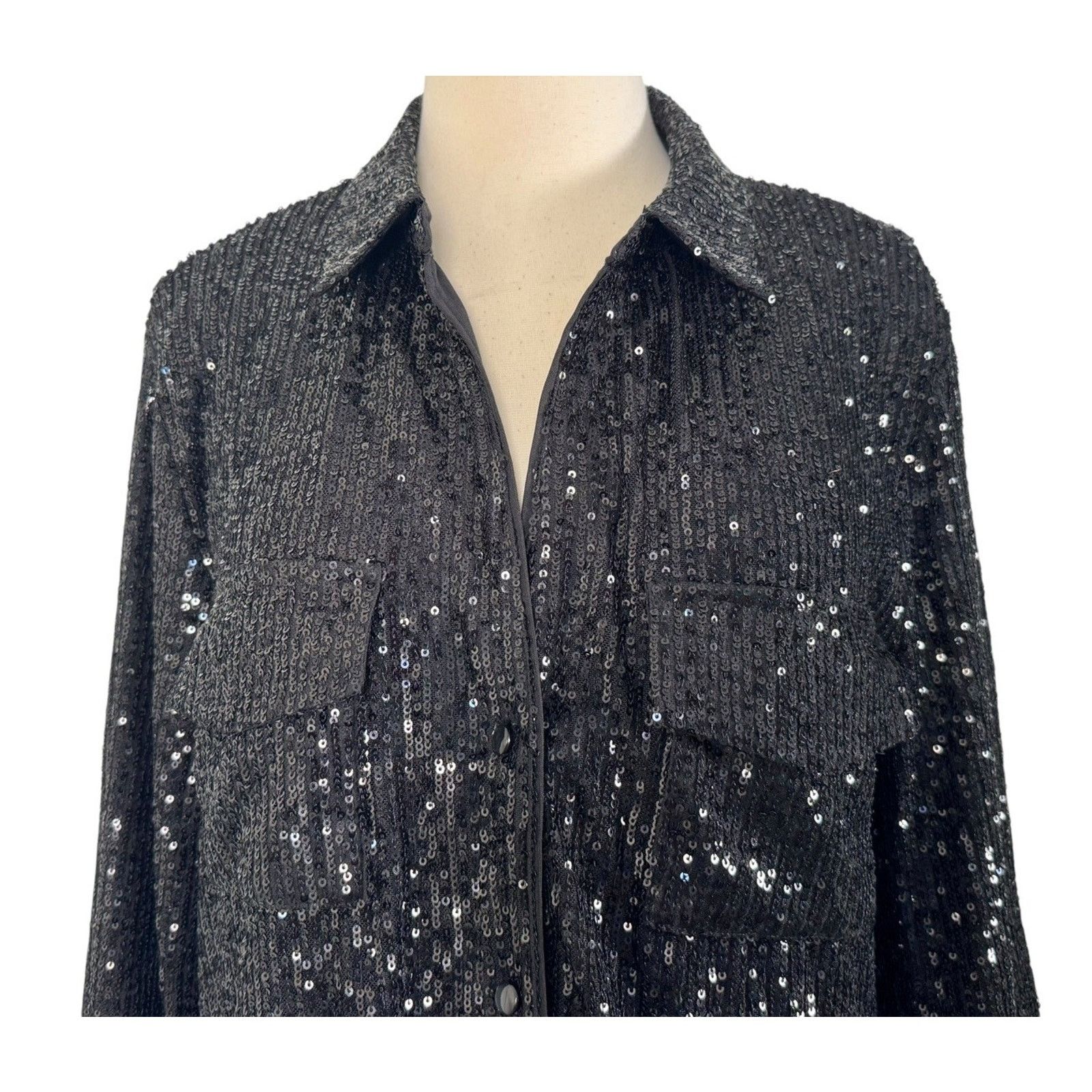 Guess GUESS Sequin Button Collared Boyfriend Oversized Blouse Top Size M / US 6-8 / IT 42-44 - 4 Thumbnail