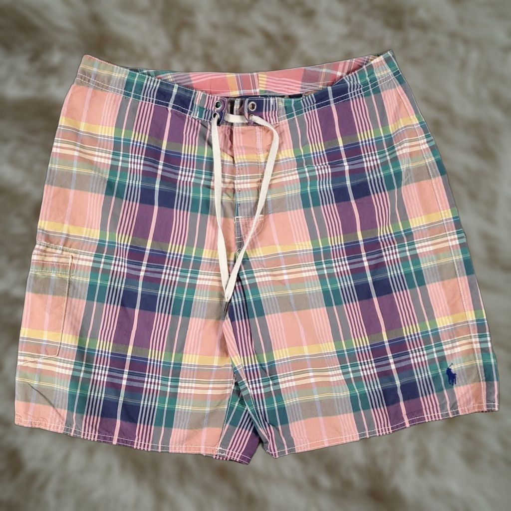 Polo Ralph Lauren VINTAGE Polo Ralph Lauren Shorts Mens 32 Pink Plaid Bottom Trunks Beach Aloha American Classic Hawaiian 90s Mens Size US 32 / EU 48 - 1 Thumbnail