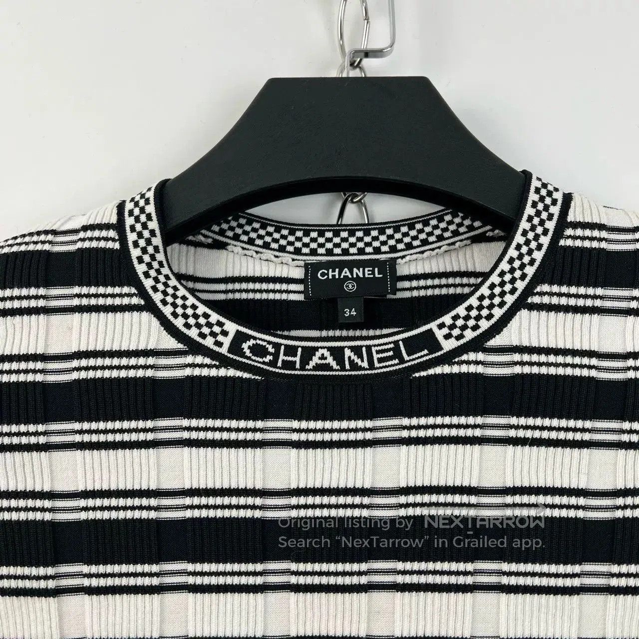 Chanel Chanel Black White Stripe Logo Knit Top. Size US XS / EU 42 / 0 - 4 Thumbnail
