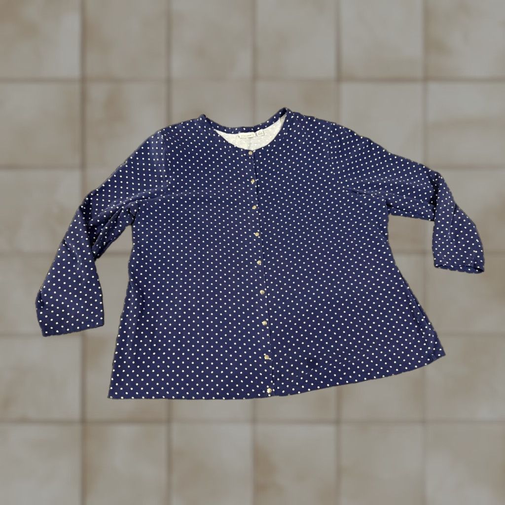 Vintage Susan Graver Shirt Womens 2X Blue Polka Dot Snap Front 3/4 Sleeve Jersey Top Size XXL / US 16-18 / IT 52-54 - 1 Thumbnail