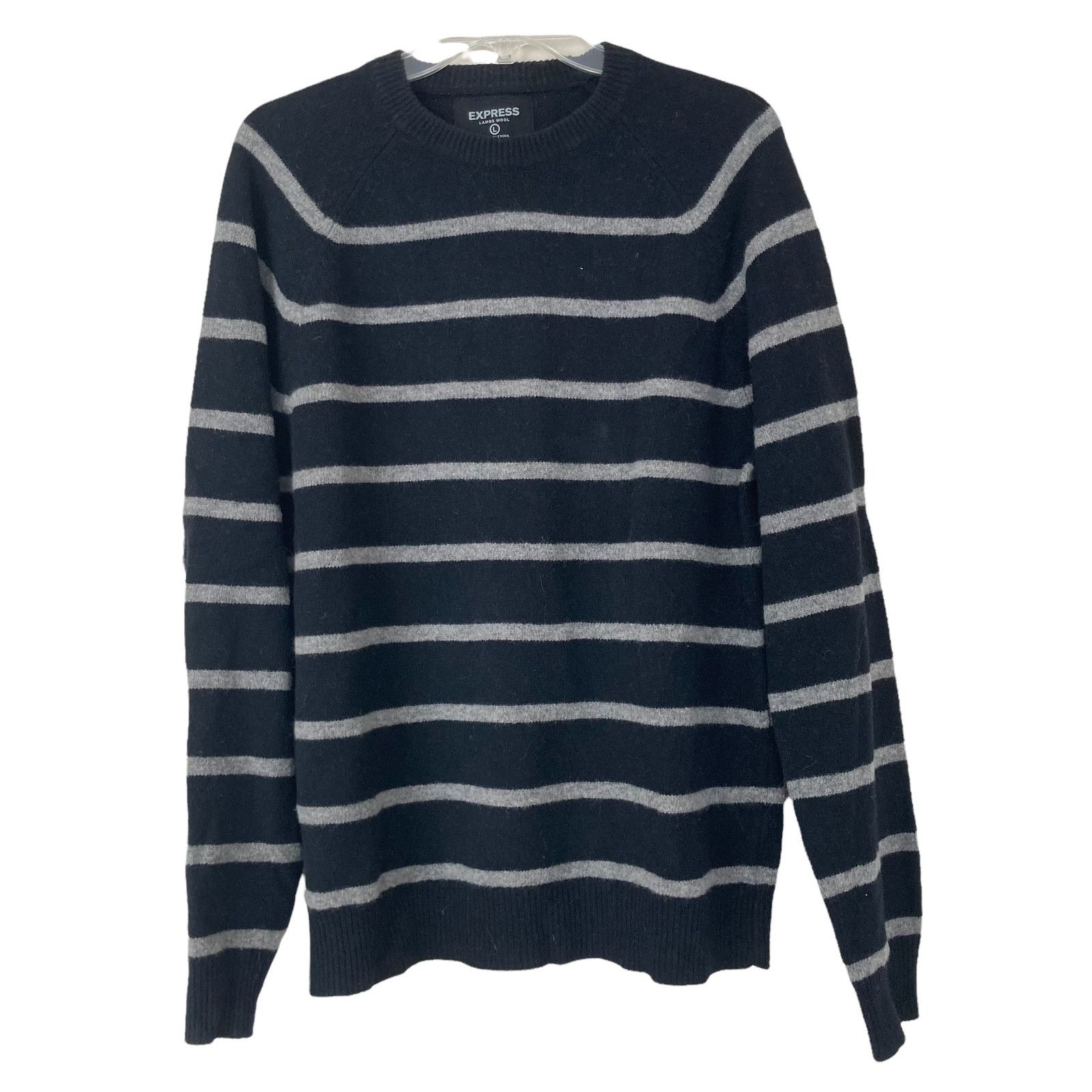 Express Express 100% Lambswool Black Striped Sweater Sz L Size US L / EU 52-54 / 3 - 5 Thumbnail