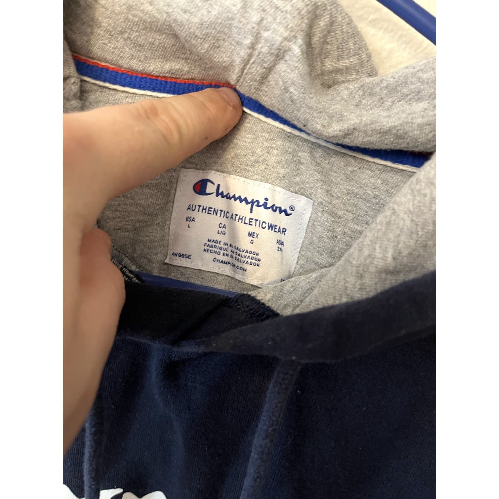 Champion Champion Mens Hoodie Long Sleeve T Shirt Navy Blue SpellOut Athletic Logo Size US L / EU 52-54 / 3 - 2 Thumbnail