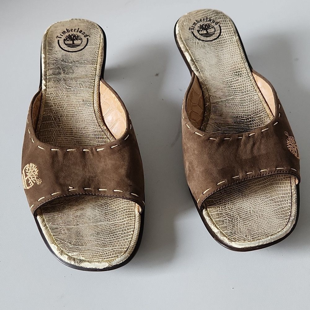 Timberland TIMBERLAND Mule Low Heel Sandals Open Toe Slip On Brown Le Size US 7 / IT 37 - 2 Thumbnail