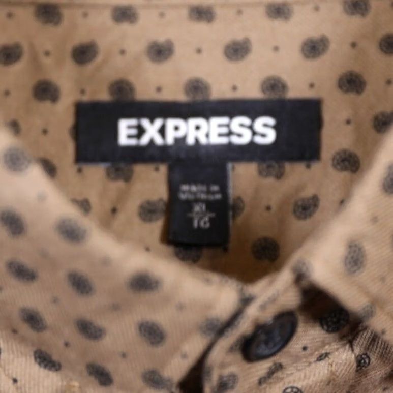 Express Express Mens Button-Up Shirt Brown Small Print Long Sleeve Collared XL Size US XL / EU 56 / 4 - 7 Thumbnail