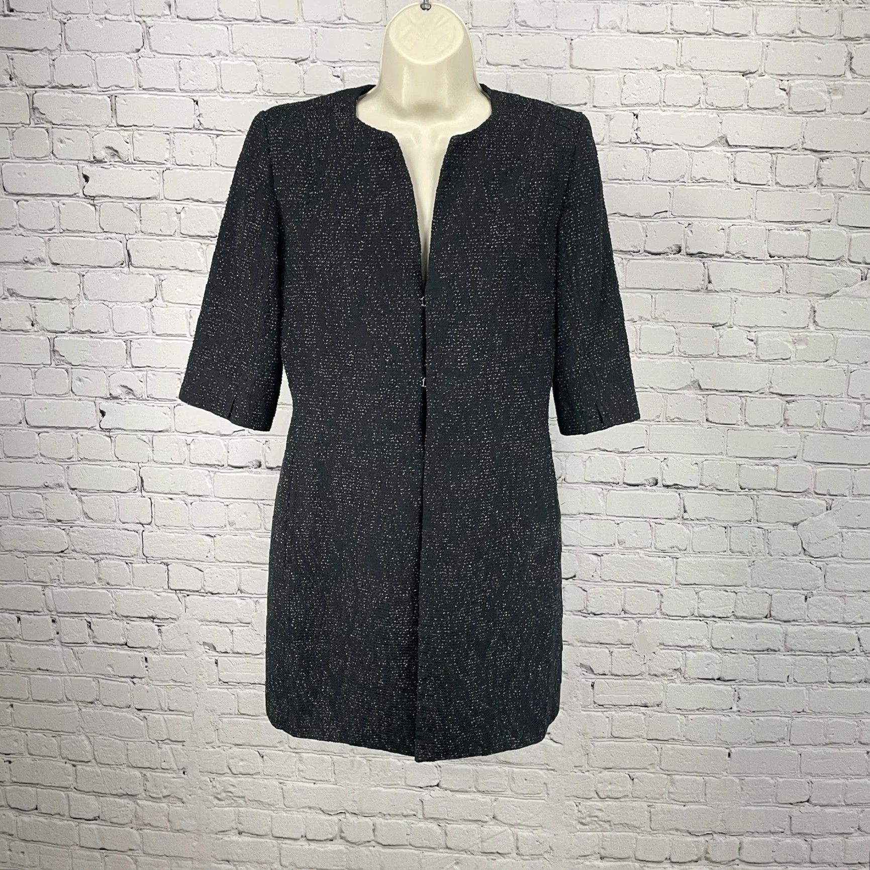 Vintage Tahari Black Textured Short Sleeve Lightweight Jacket Pockets Lined Size US 6 Size 28" / US 6 / IT 42 - 2 Thumbnail