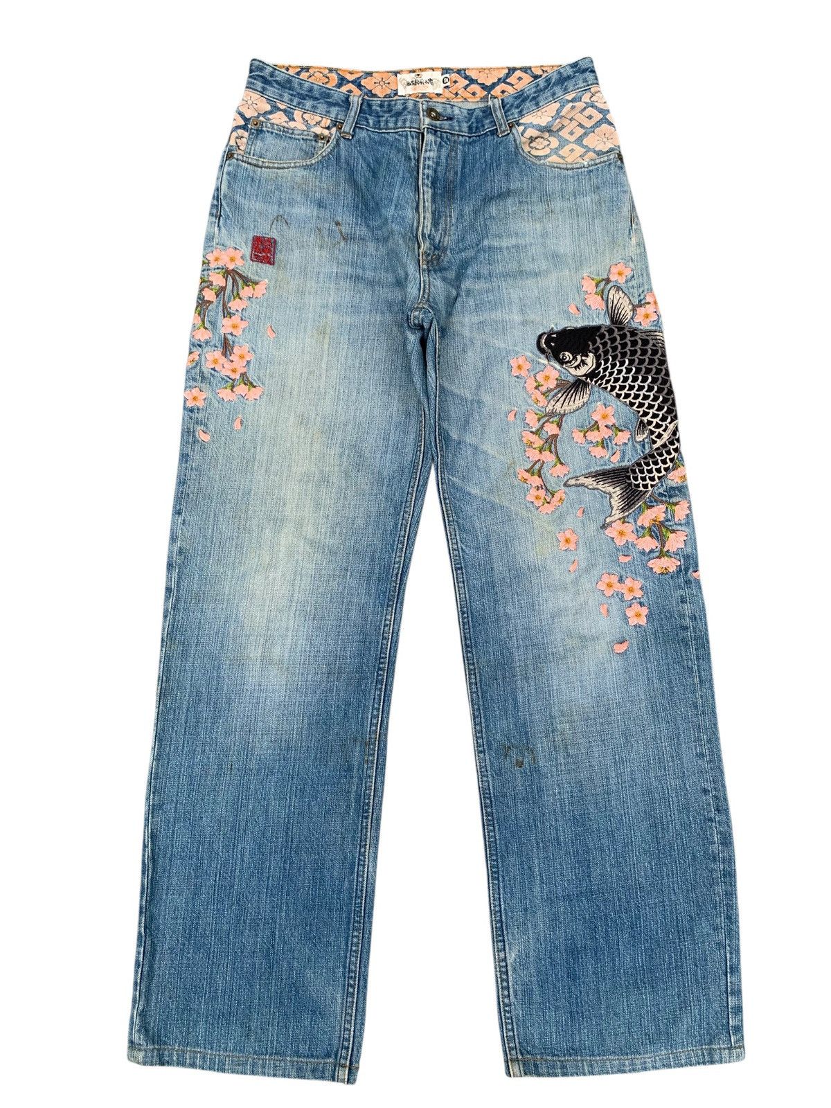 Kapital KARAKURI TAMASHI FISH KOI SAKURA EMBROIDERY DISTRESSED DENIM Size US 32 / EU 48 - 3 Thumbnail