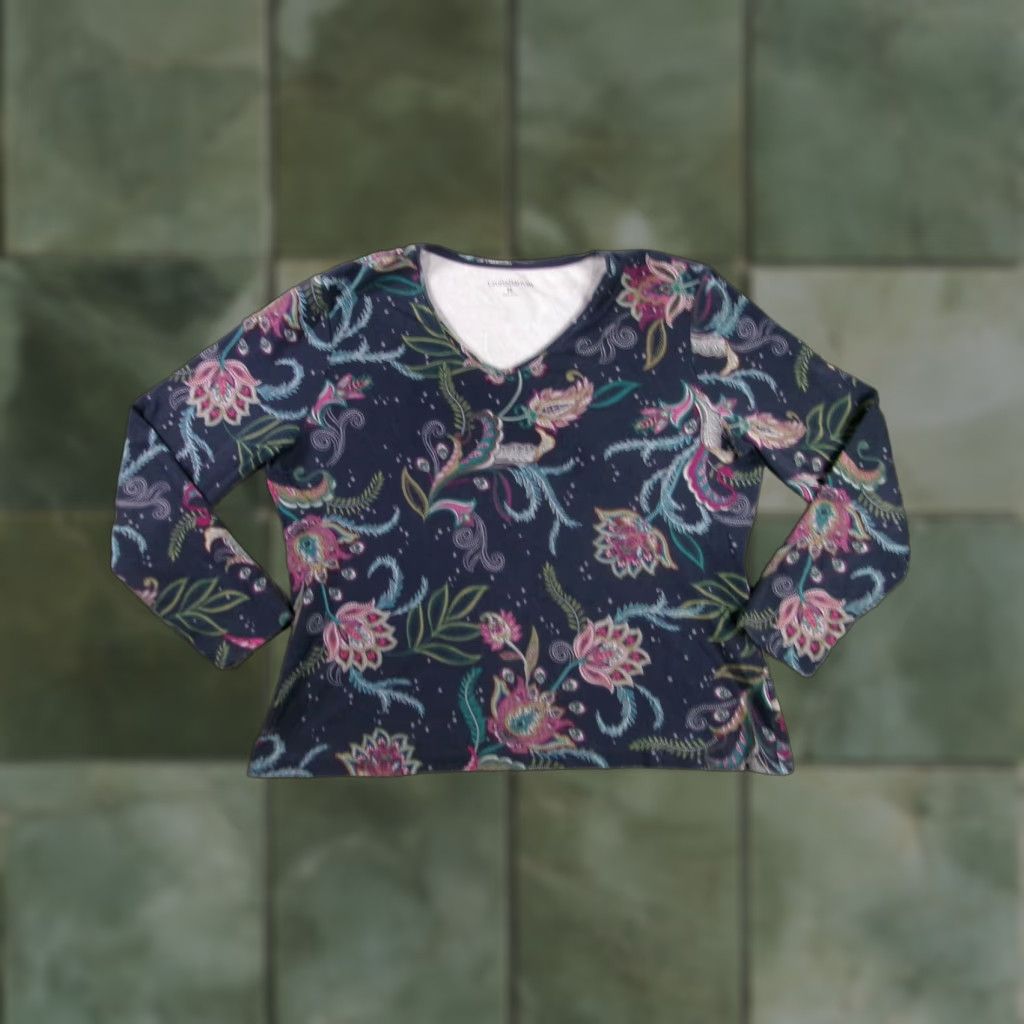 Croft & Barrow VINTAGE Croft & Barrow Top Women Petite Large Floral Paisley Boho Base Layer Capsule Size L / US 10 / IT 46 - 1 Thumbnail