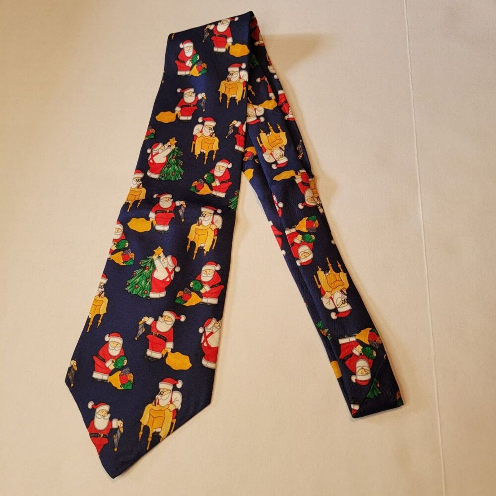 John Henry John Henry Christmas Tie "Working Santa" Navy Blue 100% Silk Size ONE SIZE - 3 Thumbnail