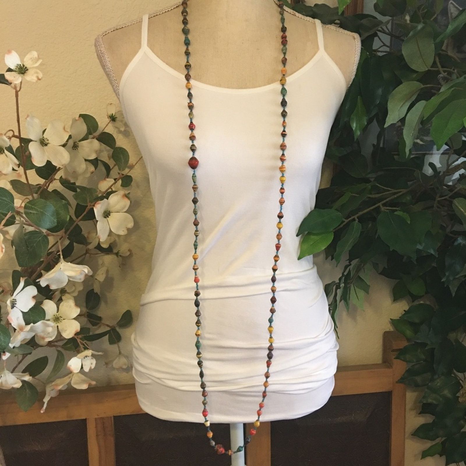 Other Hand crafted resin coated paper bead long necklace Size ONE SIZE - 1 Thumbnail