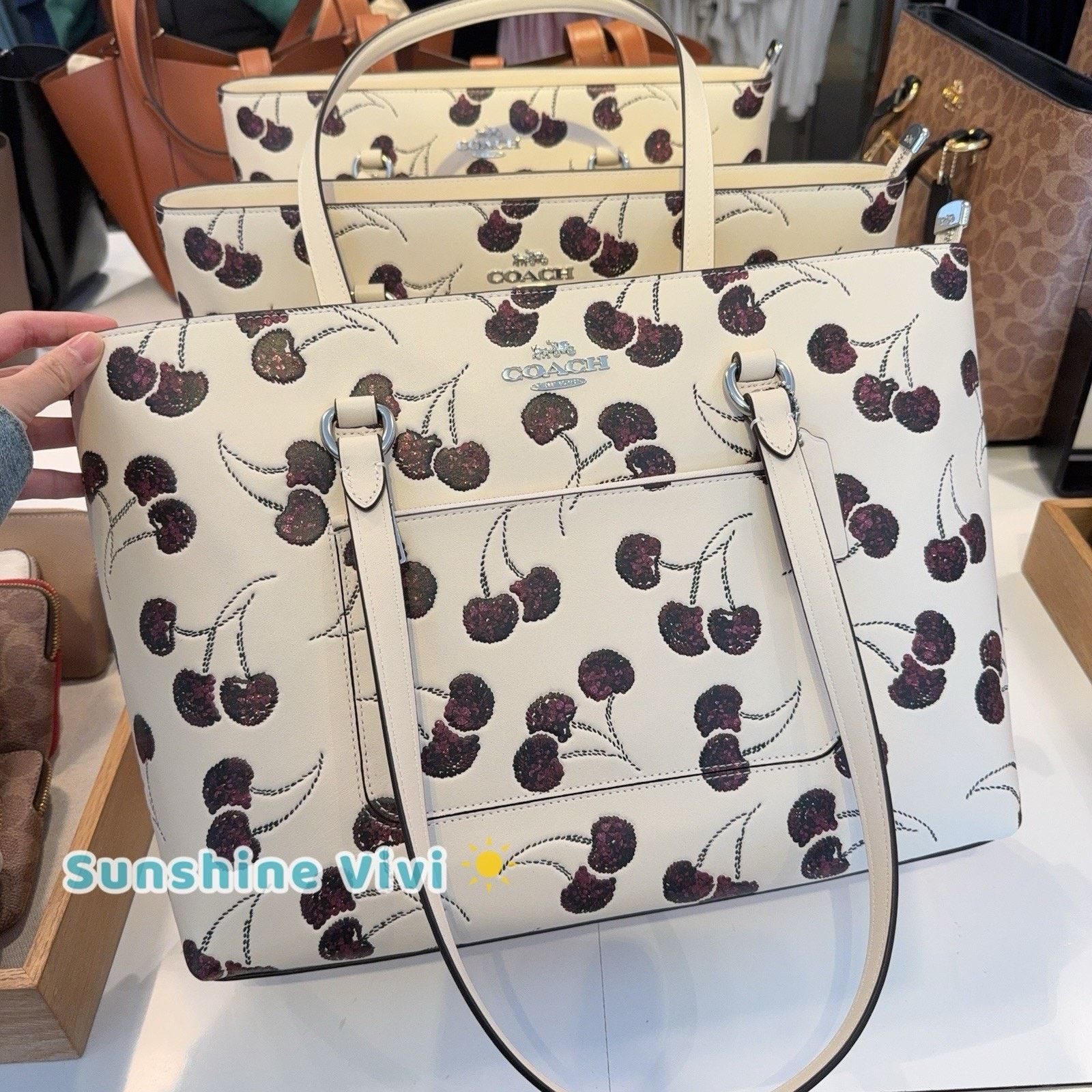 Coach NWT Coach Station Tote Bag Cherry Print CCZ14 Silver/Chalk Size ONE SIZE - 1 Thumbnail