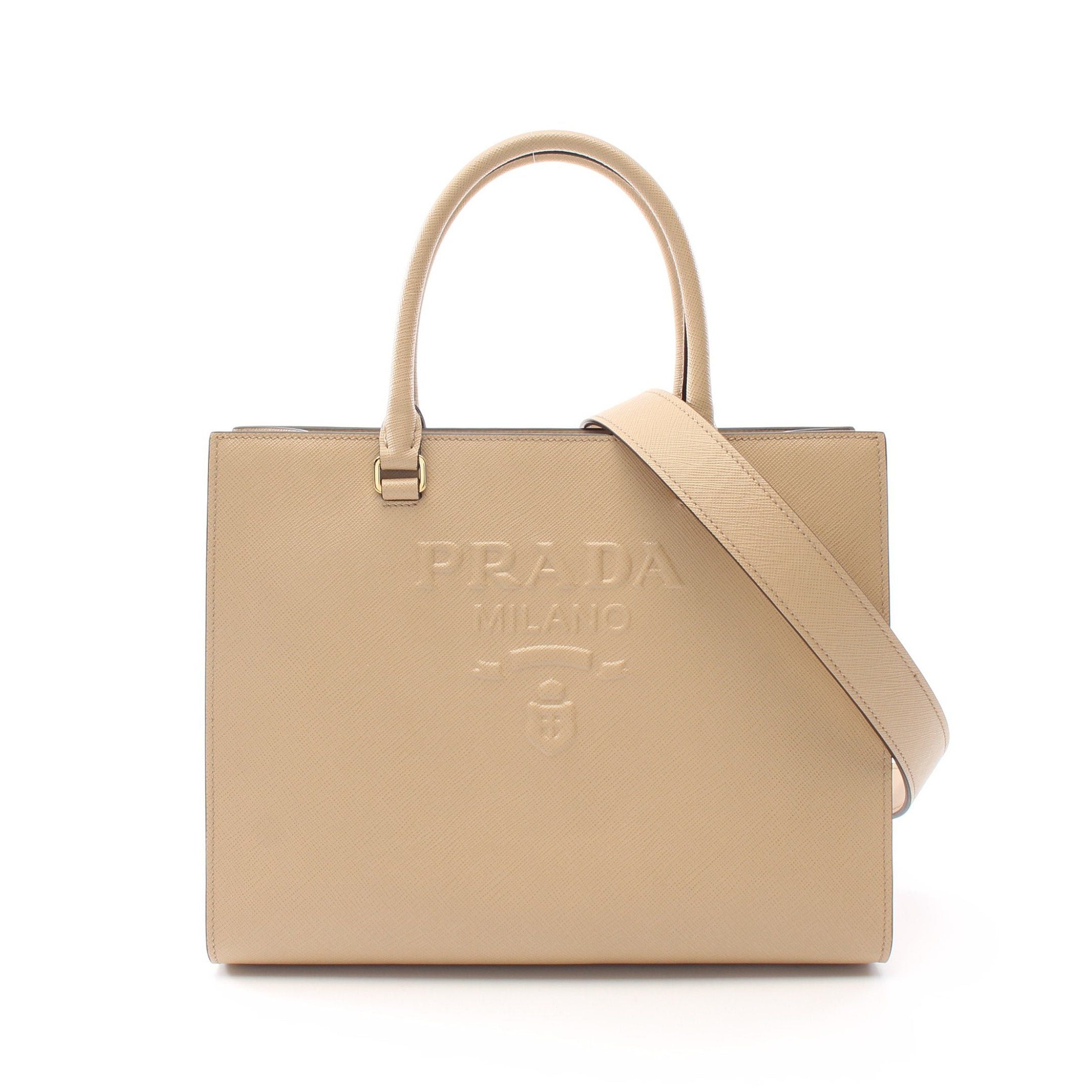 image of Prada Saffiano Lux Handbag Saffiano Leather Beige 2Way, Women's
