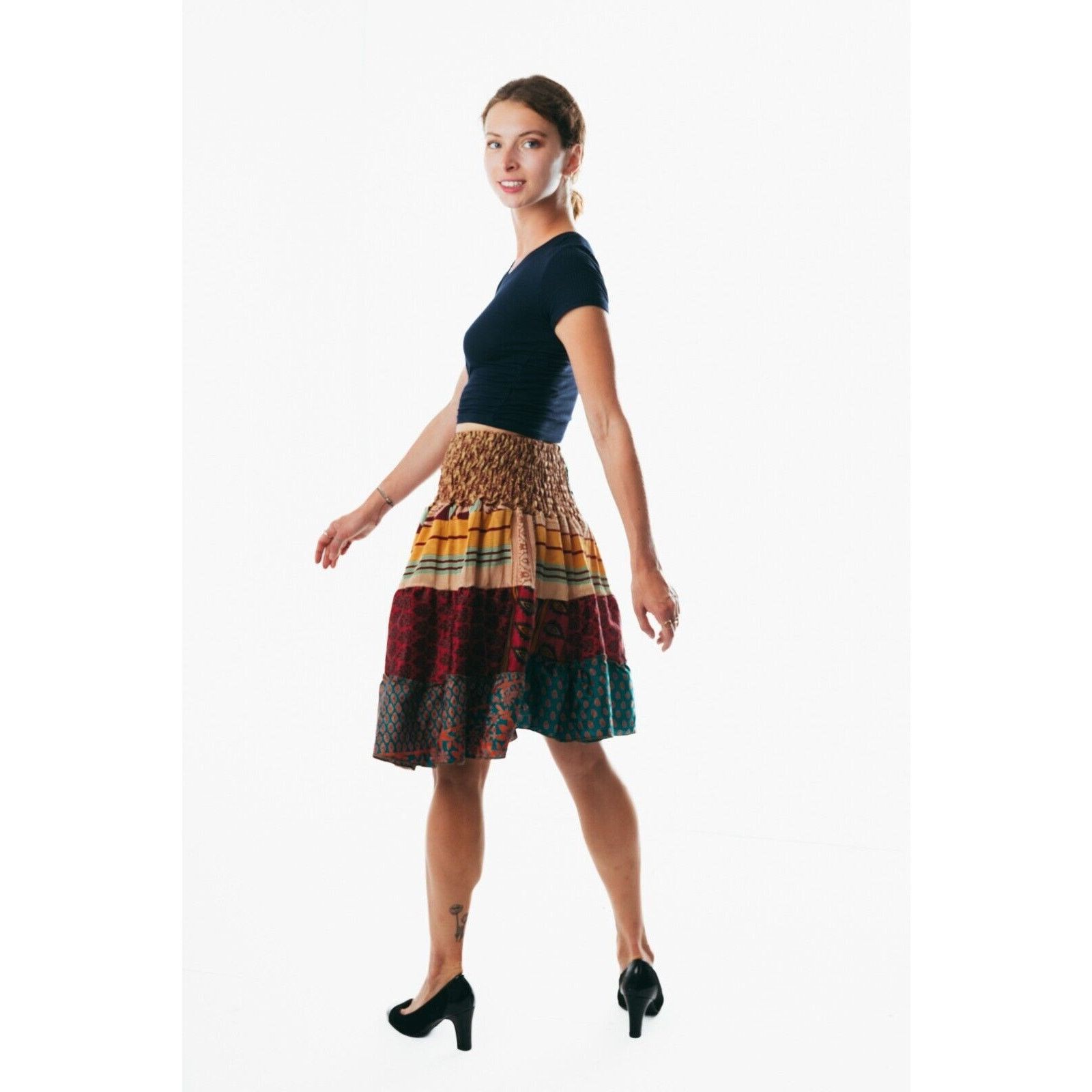 Other Women Boho Hippie Peasant Patchwork Mini Skirt above short Size 35" - 4 Thumbnail