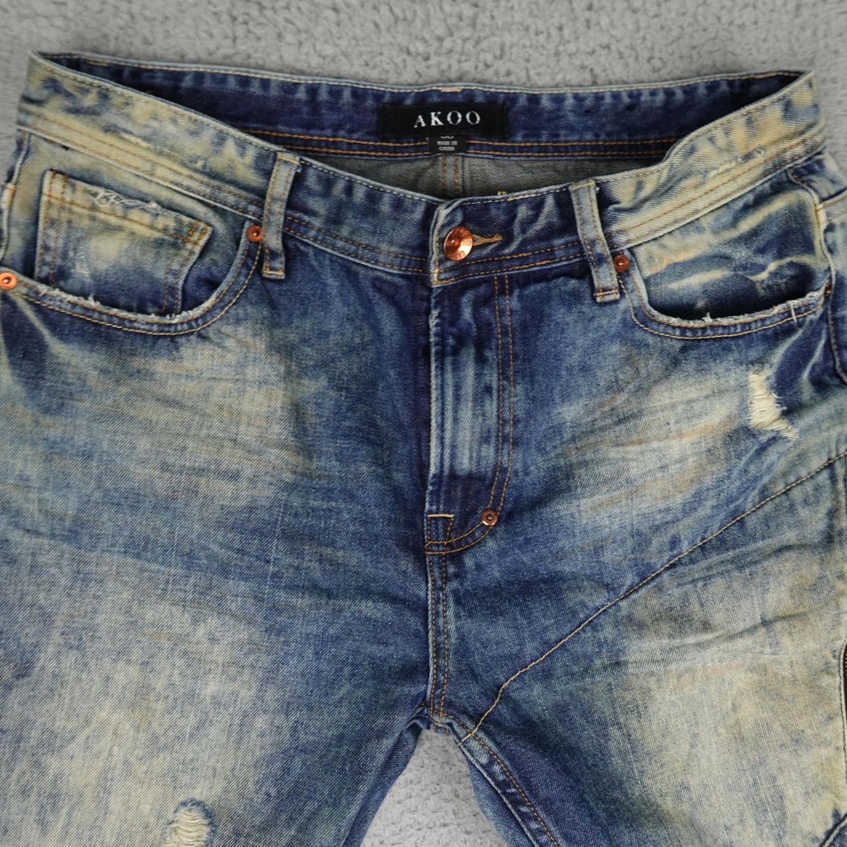 Denime Akoo Jeans Mens 36 Denim Distressed Zipper Pocket 5-Pocket Regular Blue Hip Hop Logo Size US 36 / EU 52 - 6 Thumbnail
