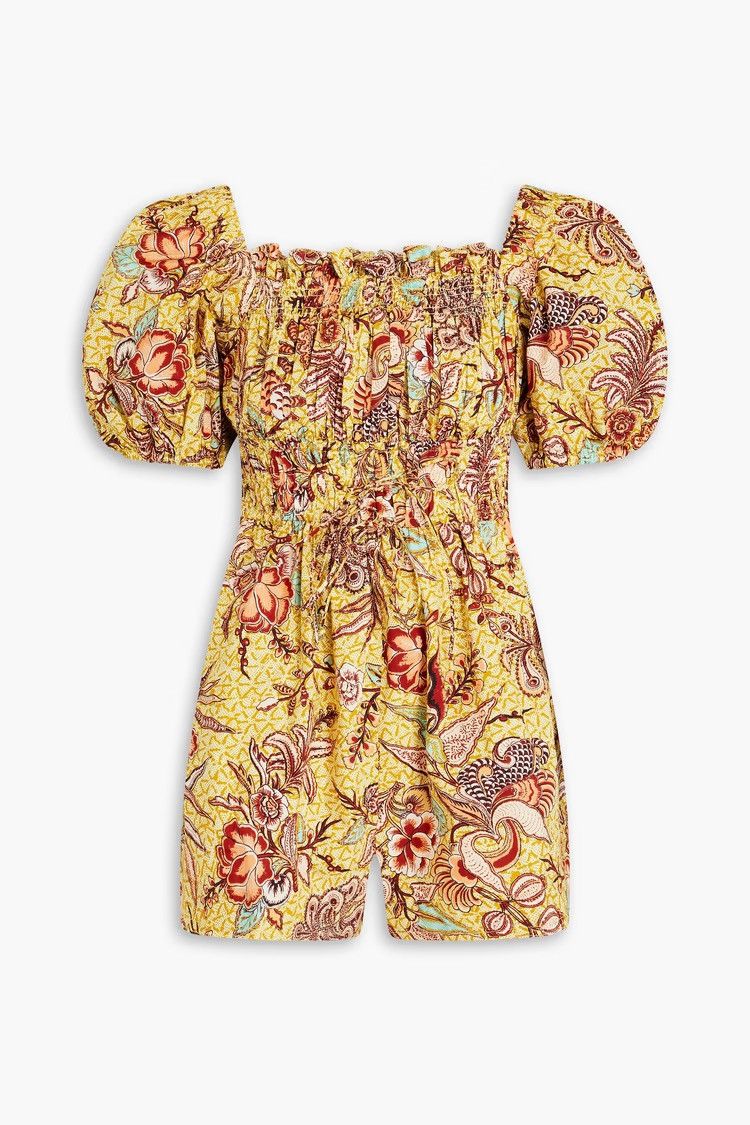 Ulla Johnson ULLA JOHNSON Alo shirred printed cotton-poplin playsuit Size 30" / US 8 / IT 44 - 3 Thumbnail