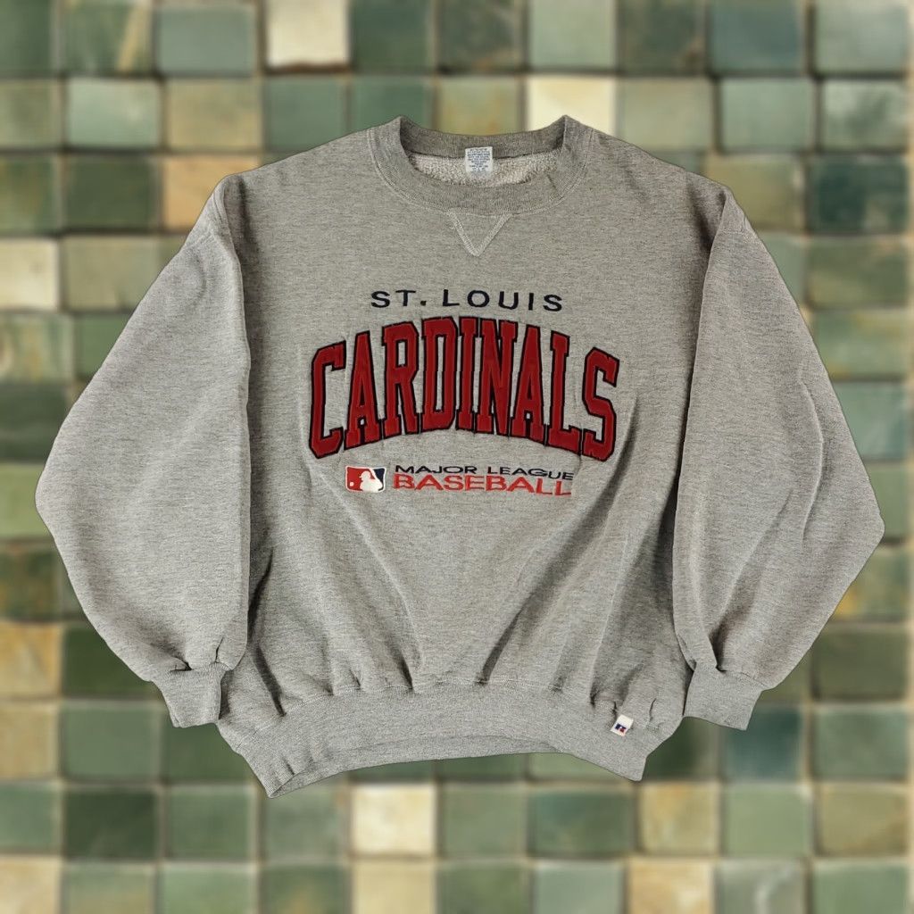VINTAGE Russell Athletic Sweatshirt 2XL Gray Mens Pullover 90s St Louis Cardinals Made USA