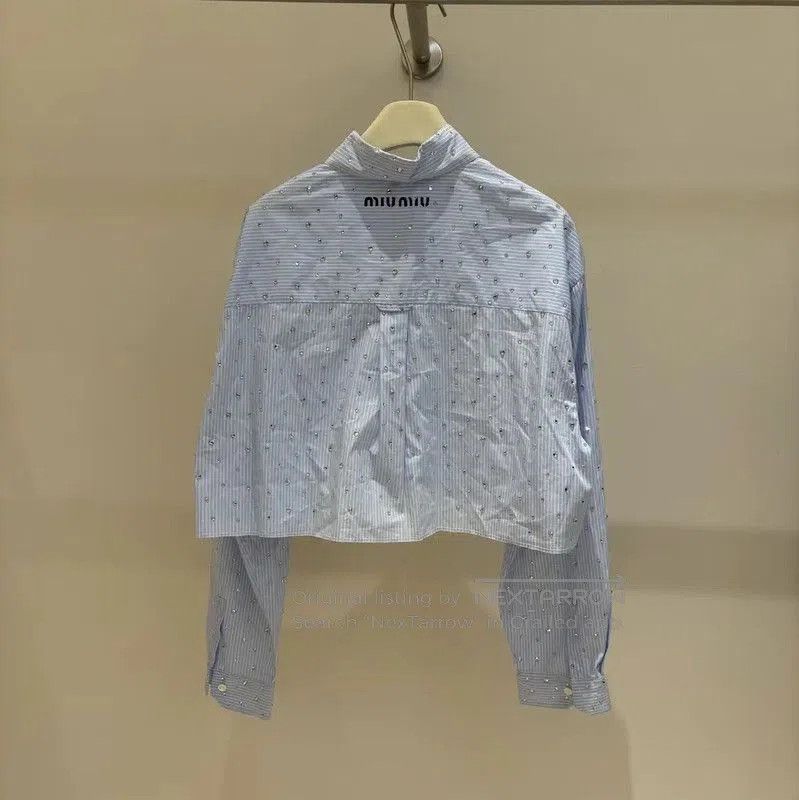 Miu Miu Miu Miu Light Blue Cropped Long Sleeve Shirt . Size M / US 6-8 / IT 42-44 - 1 Thumbnail