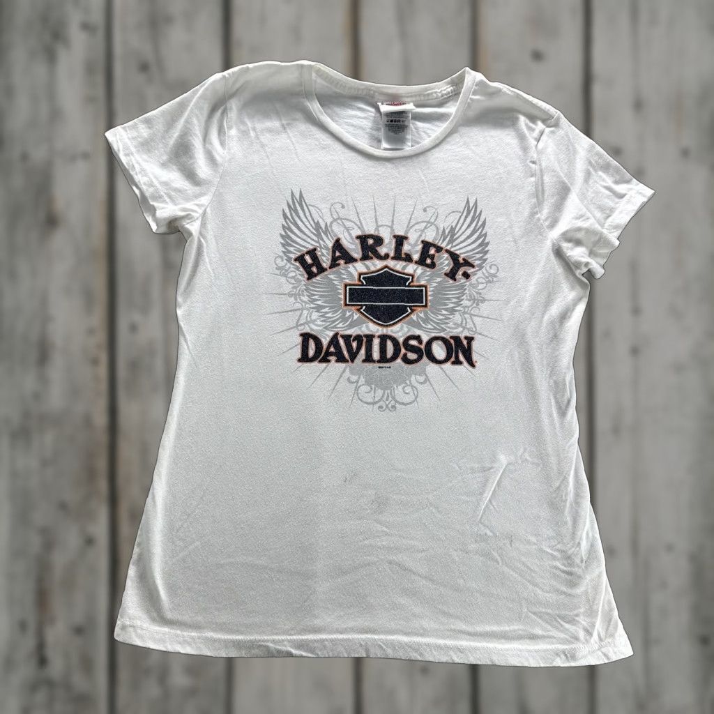 Harley Davidson Harley-Davidson Shirt Womens Large White Graphic Biker Made USA Hill City SD Size L / US 10 / IT 46 - 1 Thumbnail