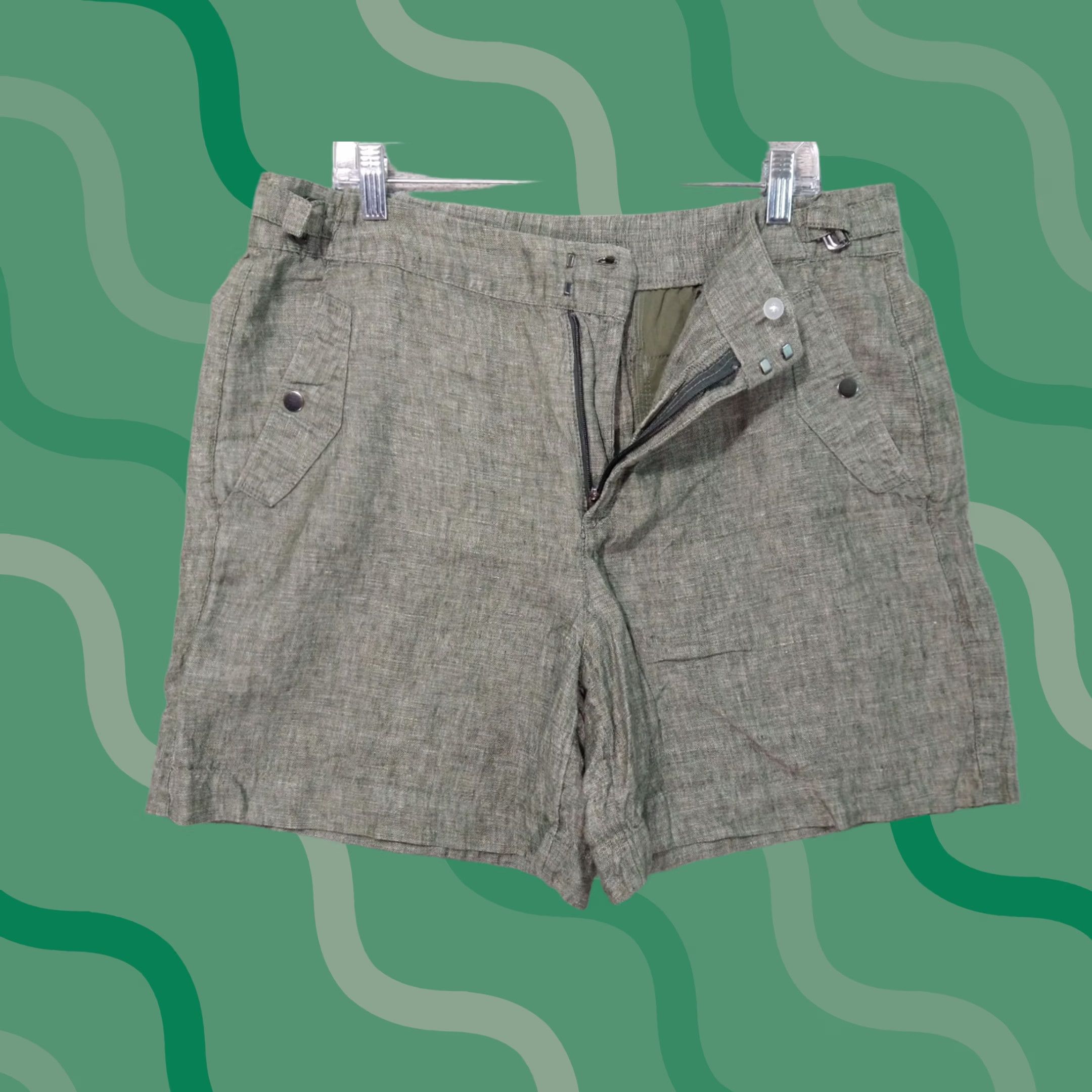 Athleta Athleta Shorts Womens 16 Green Voyager Linen High Rise Elastic Waist Beachy Size 38" / US 16 / IT 52 - 1 Thumbnail