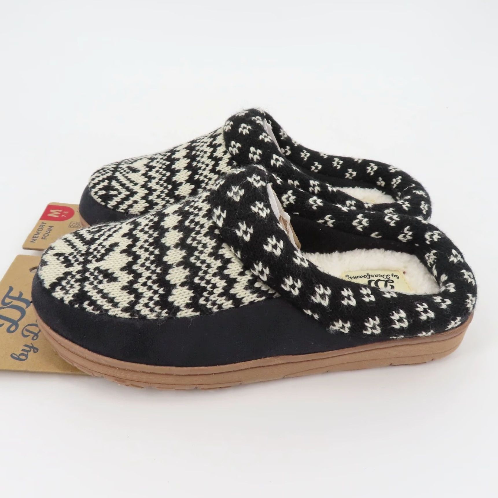 Vintage Dearfoams Women Slipper Knit Memory Foam Slip-On Black 7-8 Medium Indoor Outdoor NEW Size ONE SIZE - 4 Thumbnail