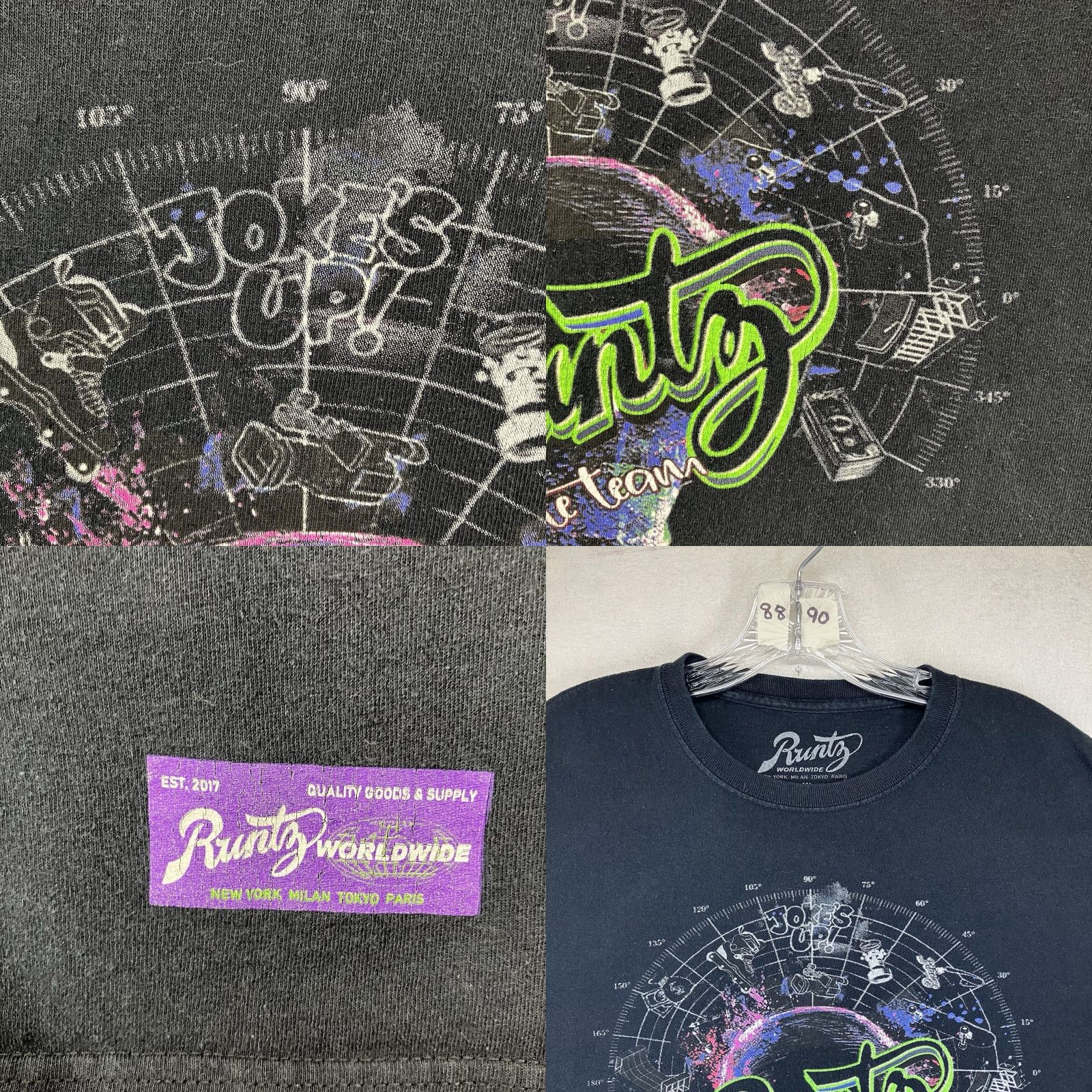 Etro Runtz Graphic T-Shirt XL Black Retro Neon Skate Team Crew Neck Mens Size US XL / EU 56 / 4 - 8 Thumbnail