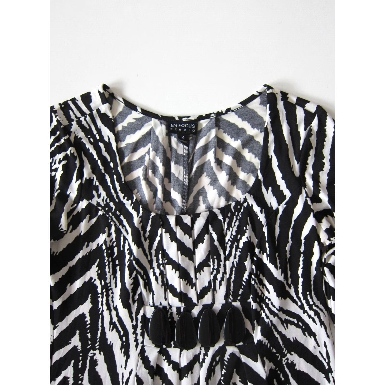 Vintage En Focus Studio Black White Zebra Stretch Beaded A-Line Shift Tunic Dress 4 Size S / US 4 / IT 40 - 7 Thumbnail