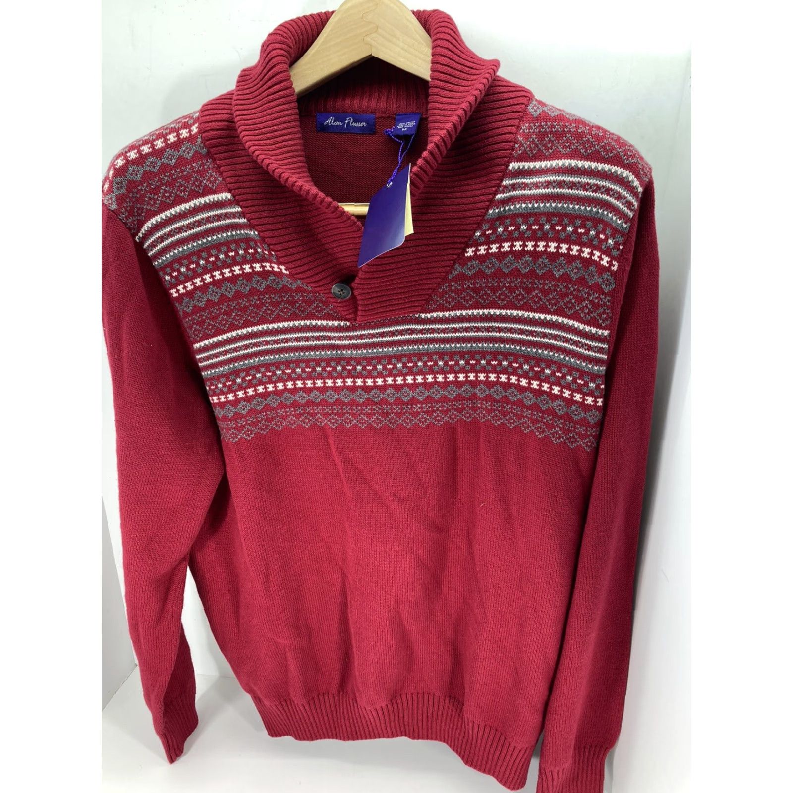 Vintage Alan Flusser Sweater Men M Pullover 3 button Mock Neck Cotton Red NWT Regular Knit Lightweight Long Sleeve Vintage? No (remove) Size US M / EU 48-50 / 2 - 2 Thumbnail