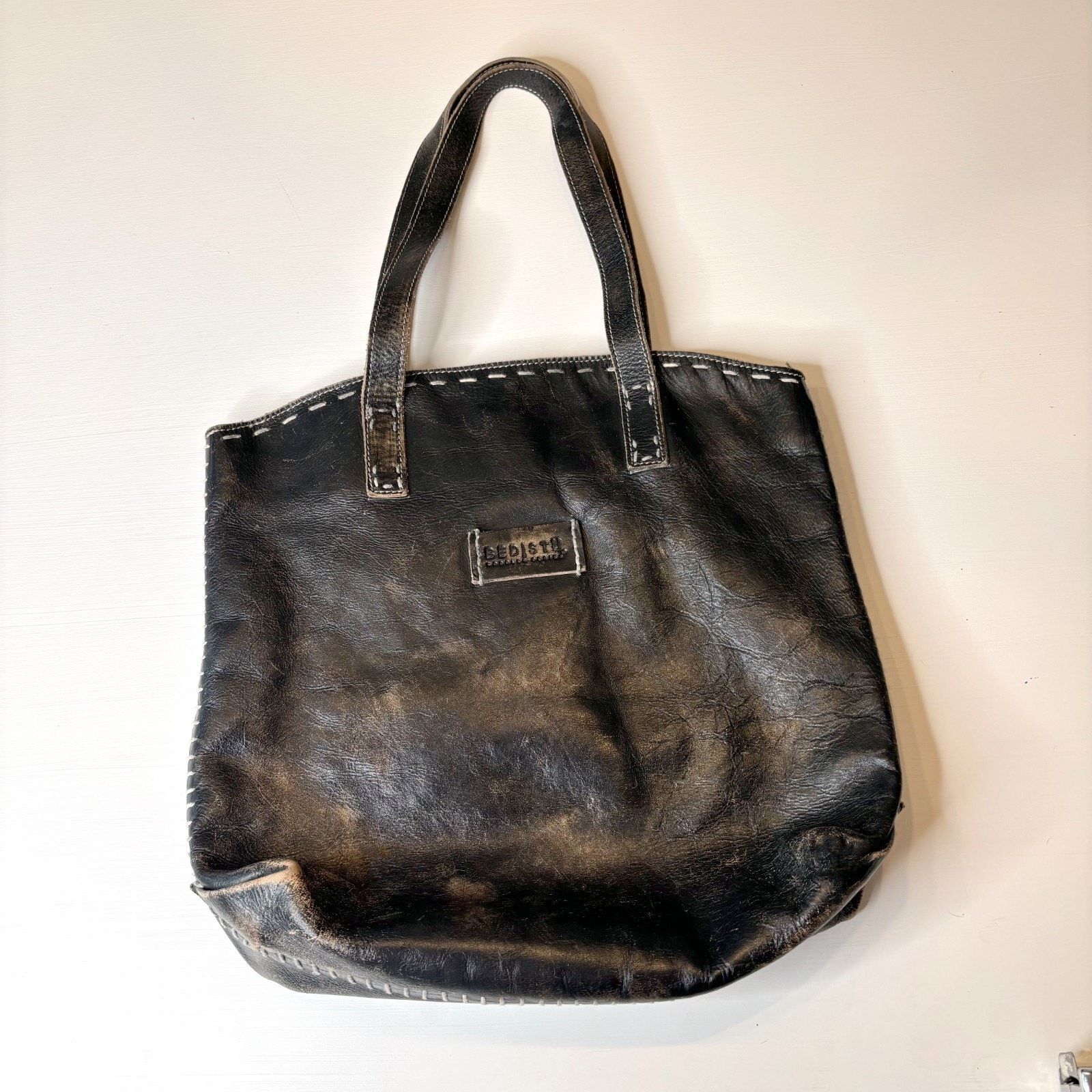 Bed Stu Skye II Leather Tote Bag Distressed Whipstitch