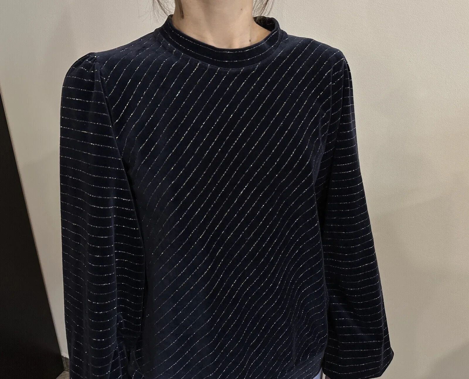Ganni GANNI Velvet Sequins Pinstriped Metallic Top Longsleeve Size XS / US 0-2 / IT 36-38 - 6 Thumbnail