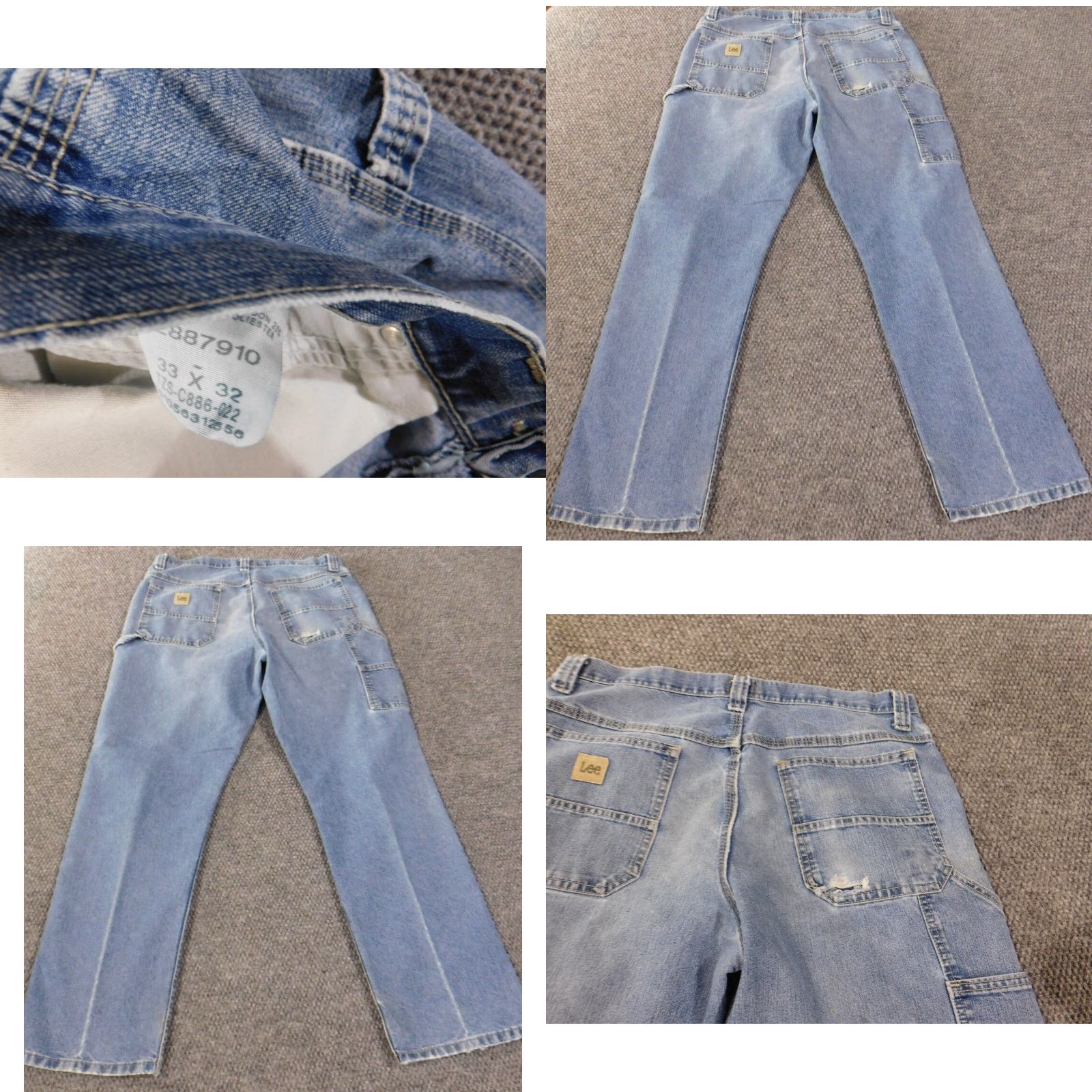 Lee Lee Jeans Men Jeans Regular 33x32 Light Wash Distressed Cotton Denim USA Zipper Pockets Size US 33 - 8 Thumbnail