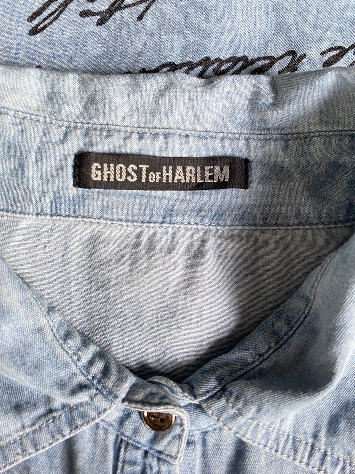 Designer GHOST OF HARLEM Light Blue Script Denim Shirt Size US L / EU 52-54 / 3 - 6 Thumbnail