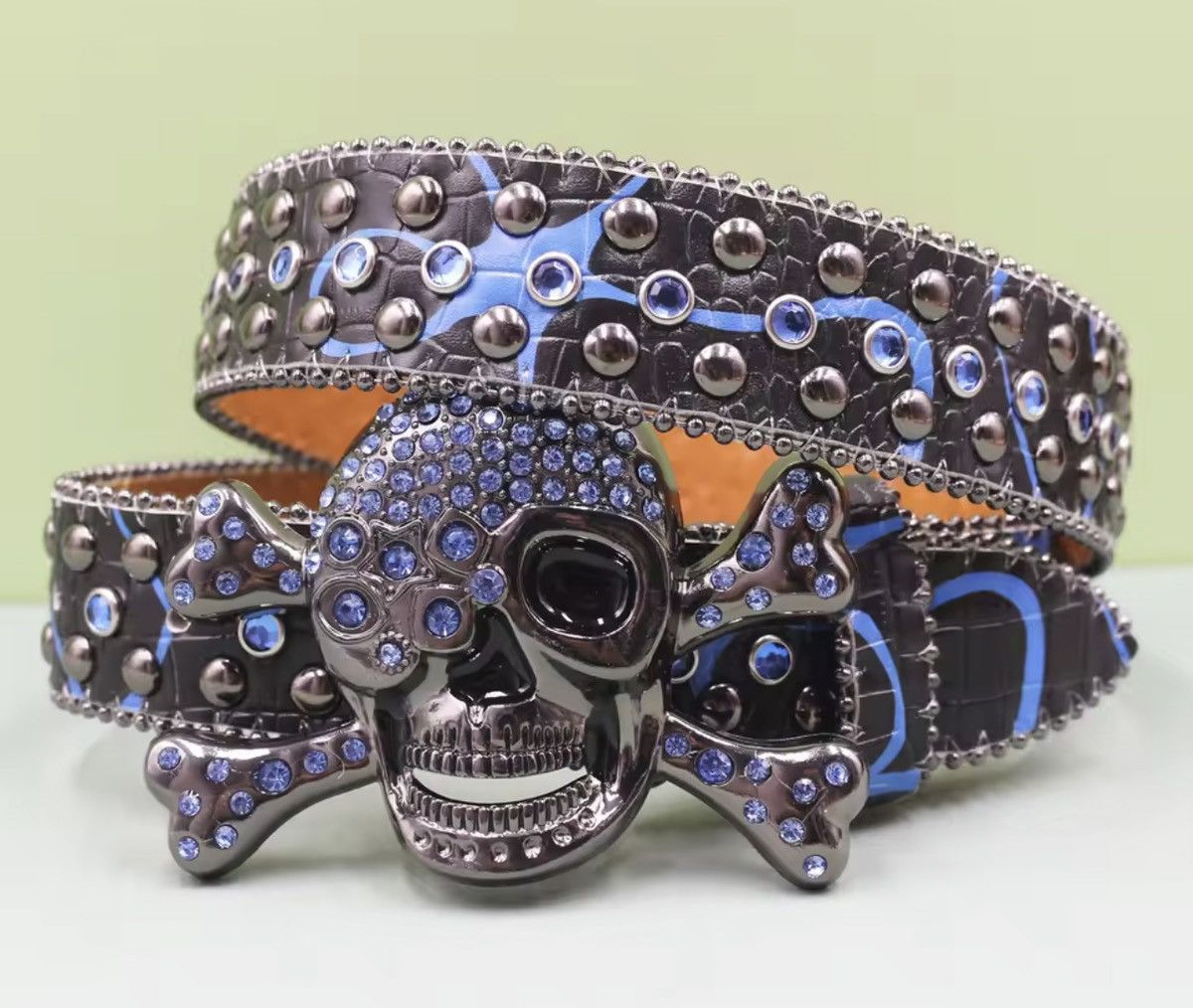 Other Skul Rhinestone Studded Pu Leather Belt -125 cm Size 34 - 2 Thumbnail