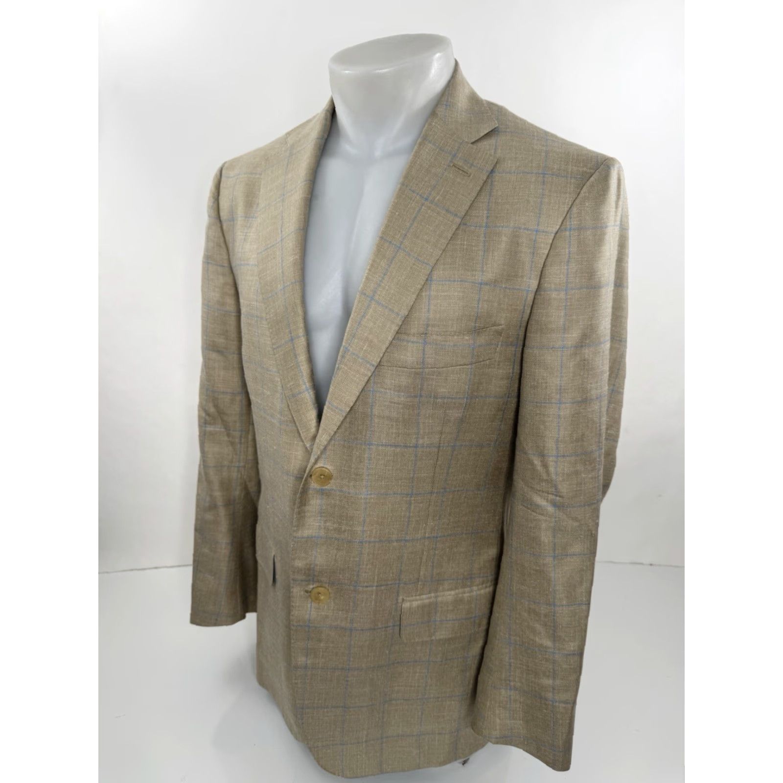 Isaia ISAIA Blazer Jacket Mens 40 Wool Plaid Jacket Blazer Windowpane 40 R EXCELLENT Blue Gold Wool Linen Silk Mix Vintage No Size 40R - 3 Thumbnail