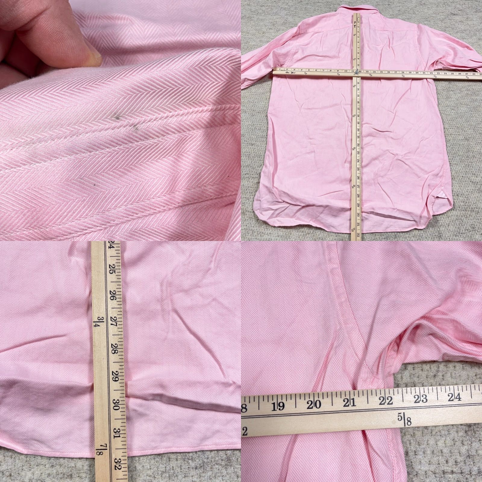 Pinko Thomas Pink Shirt Men 16.5 35 Pink Button Up French Cuff Herringbone Twill Dress Shirt Mens Size 42R - 8 Thumbnail