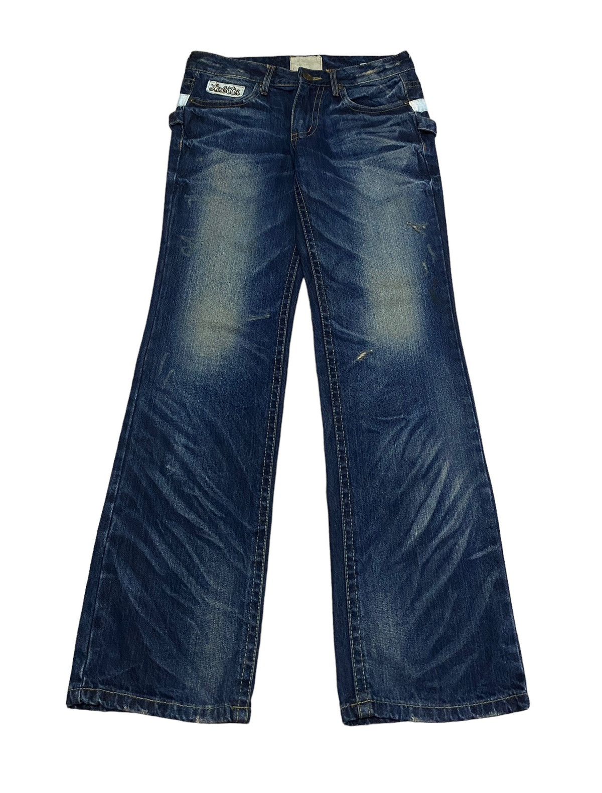 Le Grande Bleu (L.G.B.) Rare Design Vintage Brand Lolita Flared Jeans 1990s Size US 33 - 2 Thumbnail