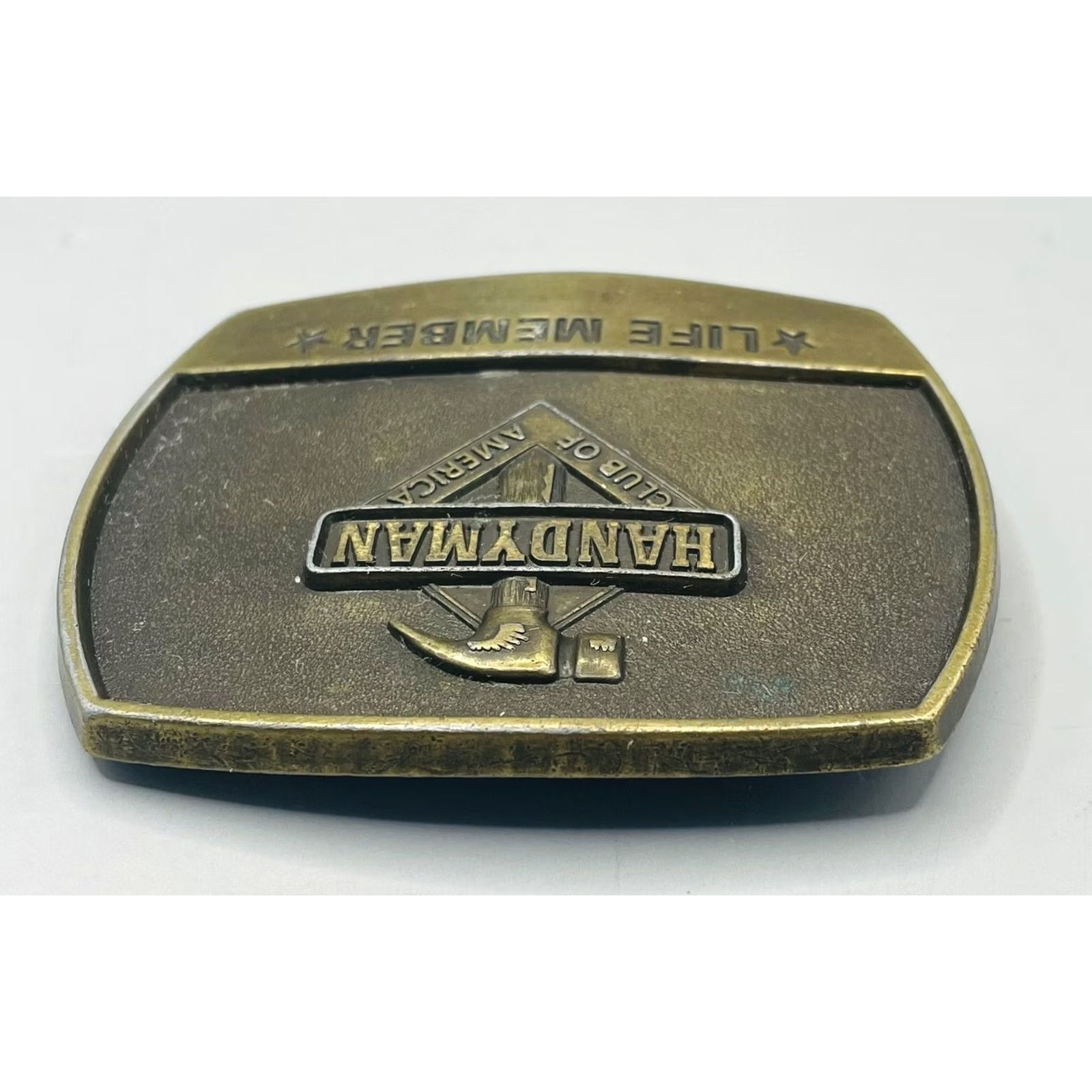 Vintage VINTAGE Handyman Club of America Life Member Brass Belt Buckle 1996 Hammer Clean Men Bronze Western GENDER: Mens Size ONE SIZE - 5 Thumbnail