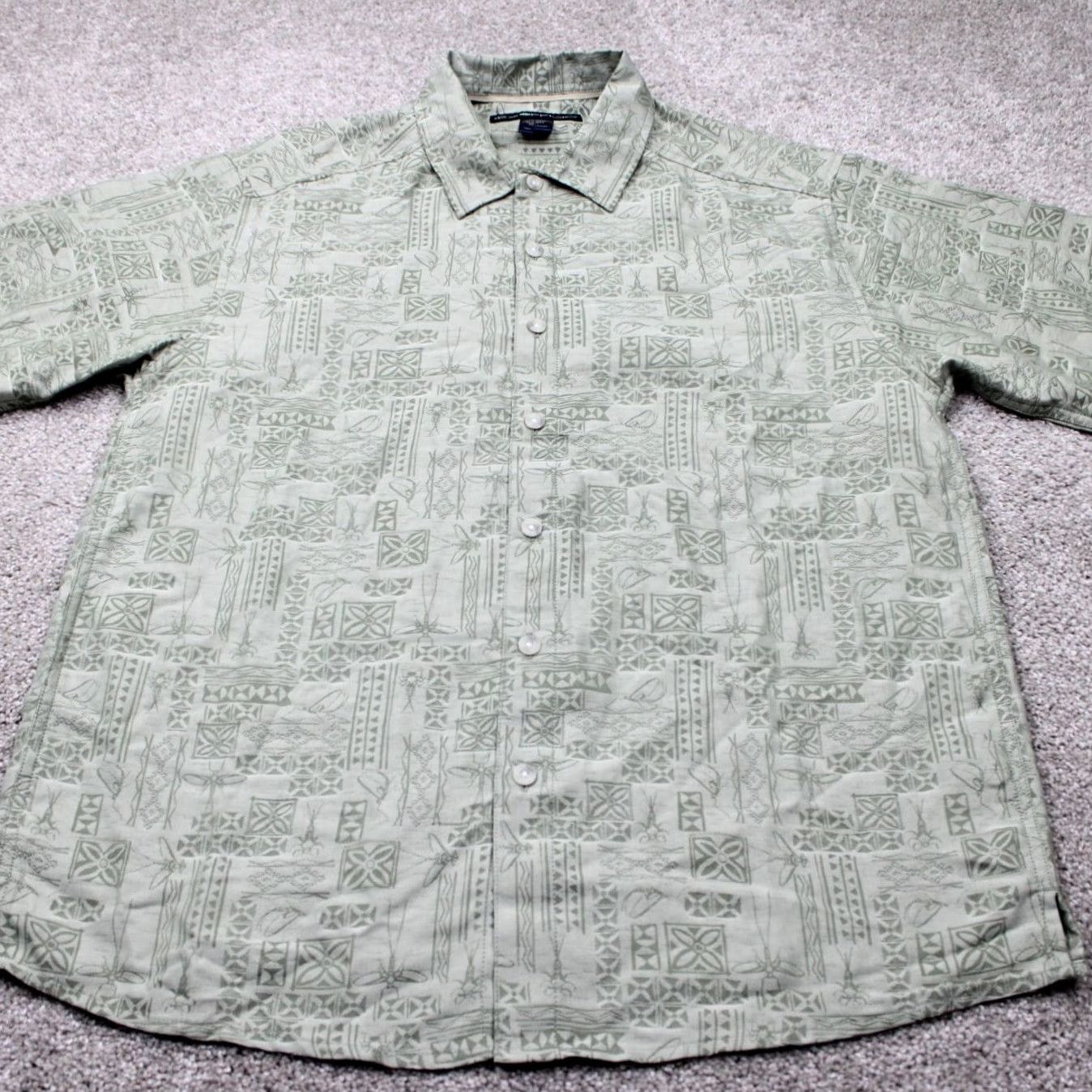 ExOfficio ExOfficio Shirt Mens Small Green Geometric Modal/Poly Blend Short Sleeve Button Shirt Size US S / EU 44-46 / 1 - 2 Thumbnail