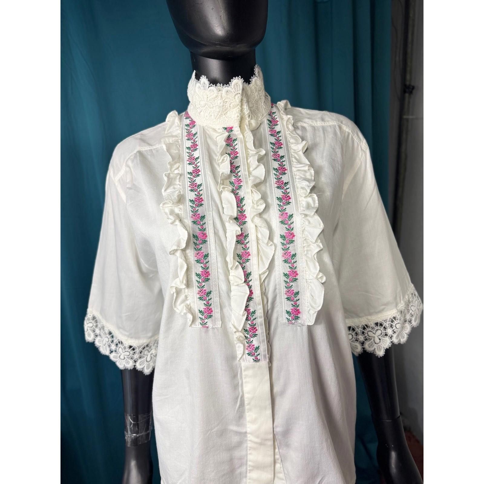 Other Seidensticker vtg Women White Lace Trim Embroidered 38 Size L / US 10 / IT 46 - 2 Thumbnail