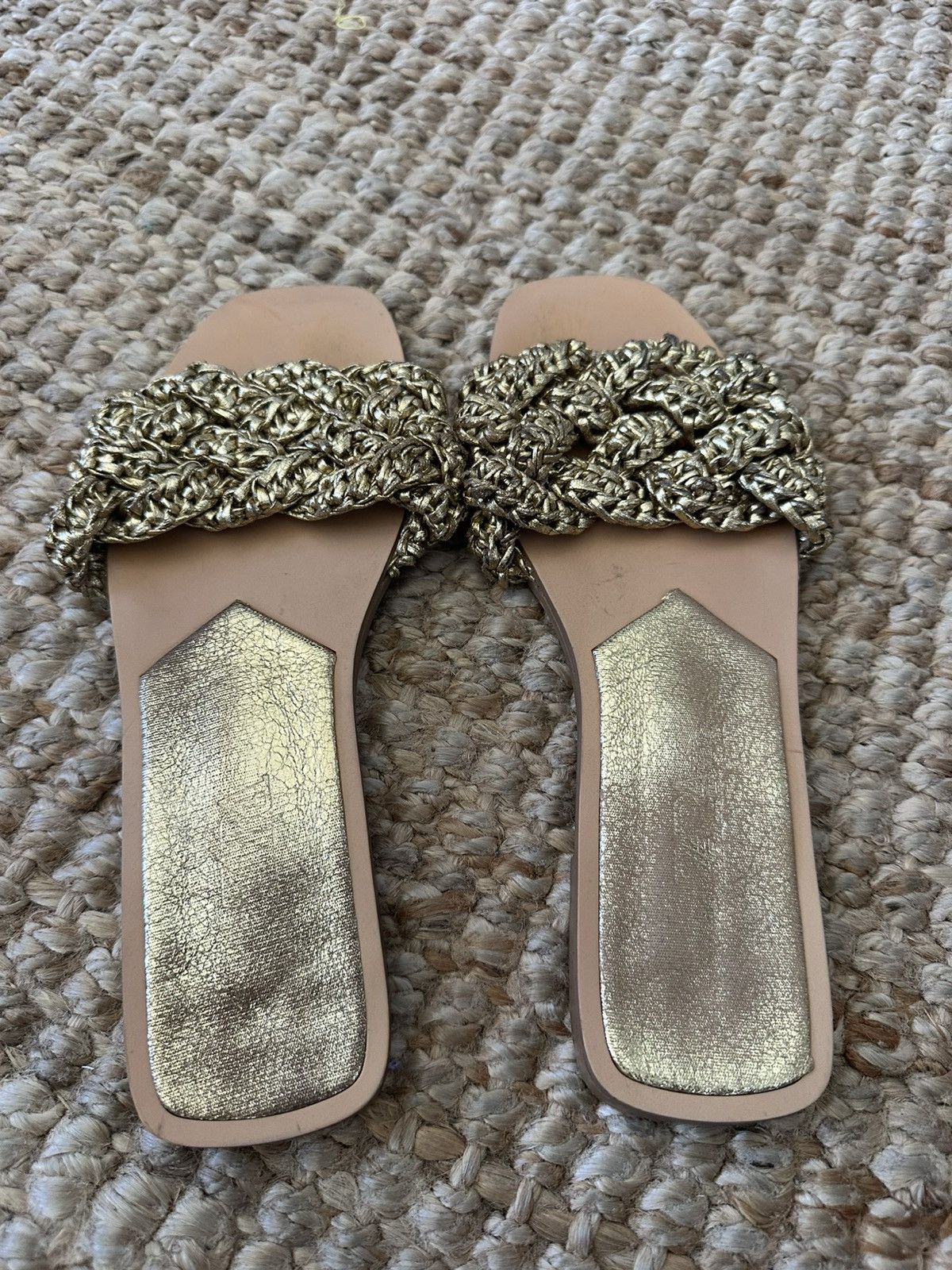 Zara ZARA GOLD BRAIDED ROPED FLAT SLIDE SANDAL SIZE 38 Size US 8 / IT 38 - 2 Thumbnail