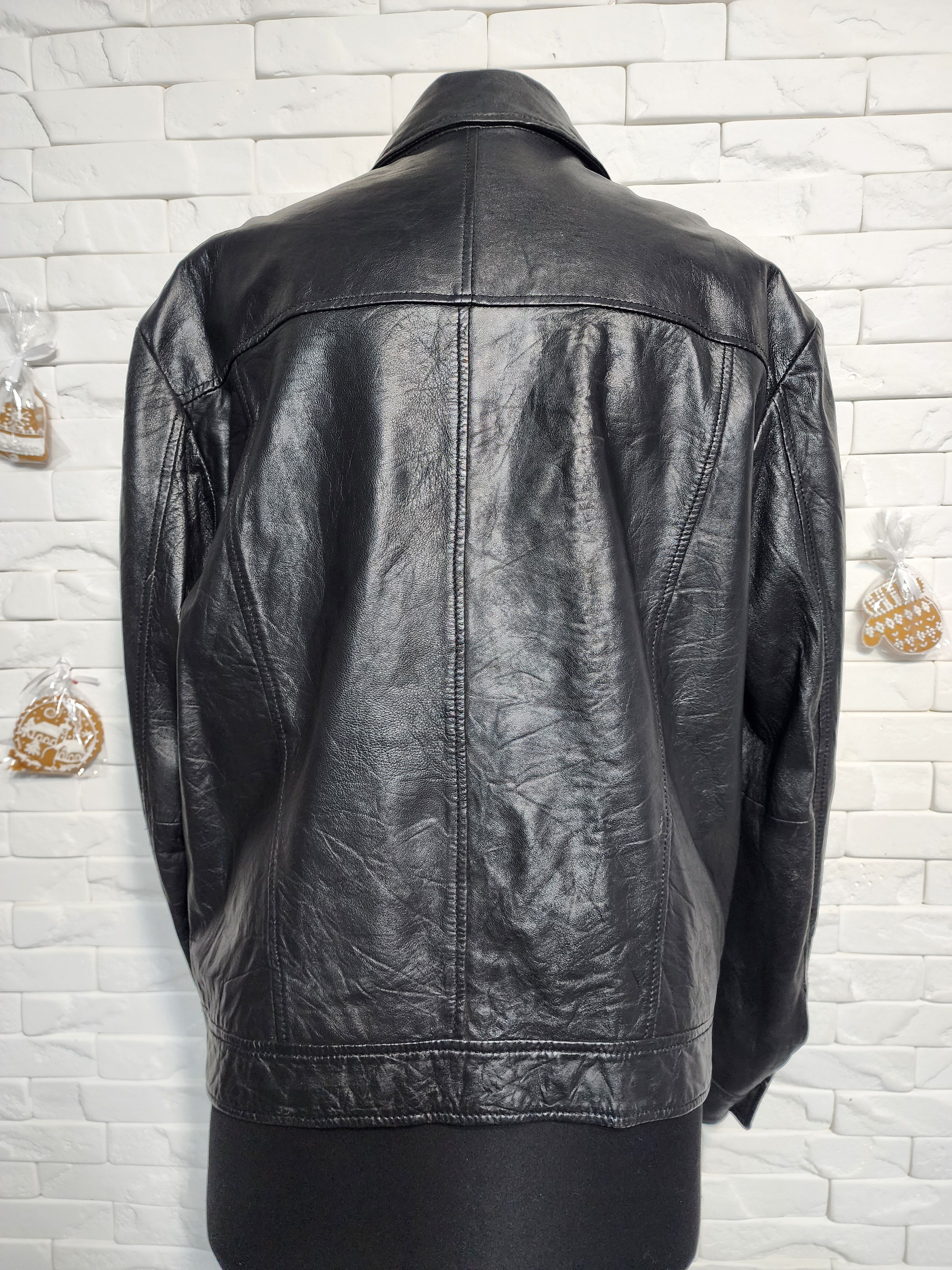 Other Men's Black Genuine Leather Jacket: Button Up Style, Pockets Size US L / EU 52-54 / 3 - 4 Thumbnail
