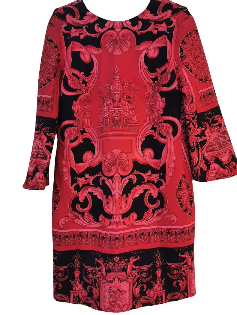 Versace Versace Printed V zero long sleeve slit straight dress Size L / US 10 / IT 46 - 1 Thumbnail