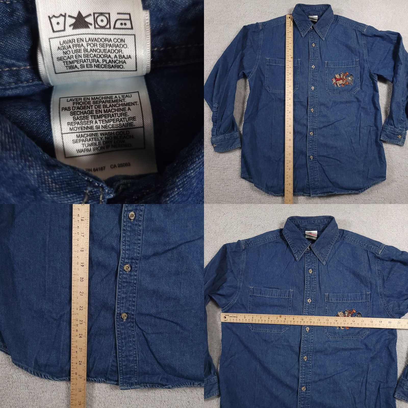 Disney VINTAGE Disney Shirt Mens Small Blue Denim Winnie the Pooh Tigger Eeyore 90s Size US S / EU 44-46 / 1 - 8 Thumbnail